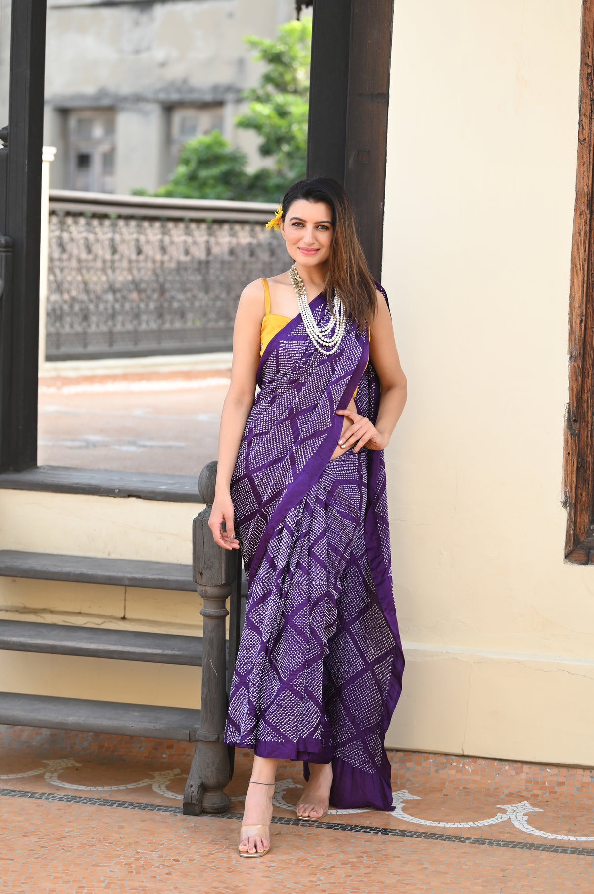 DIAMOND BANDHANI SAREE PURPLE