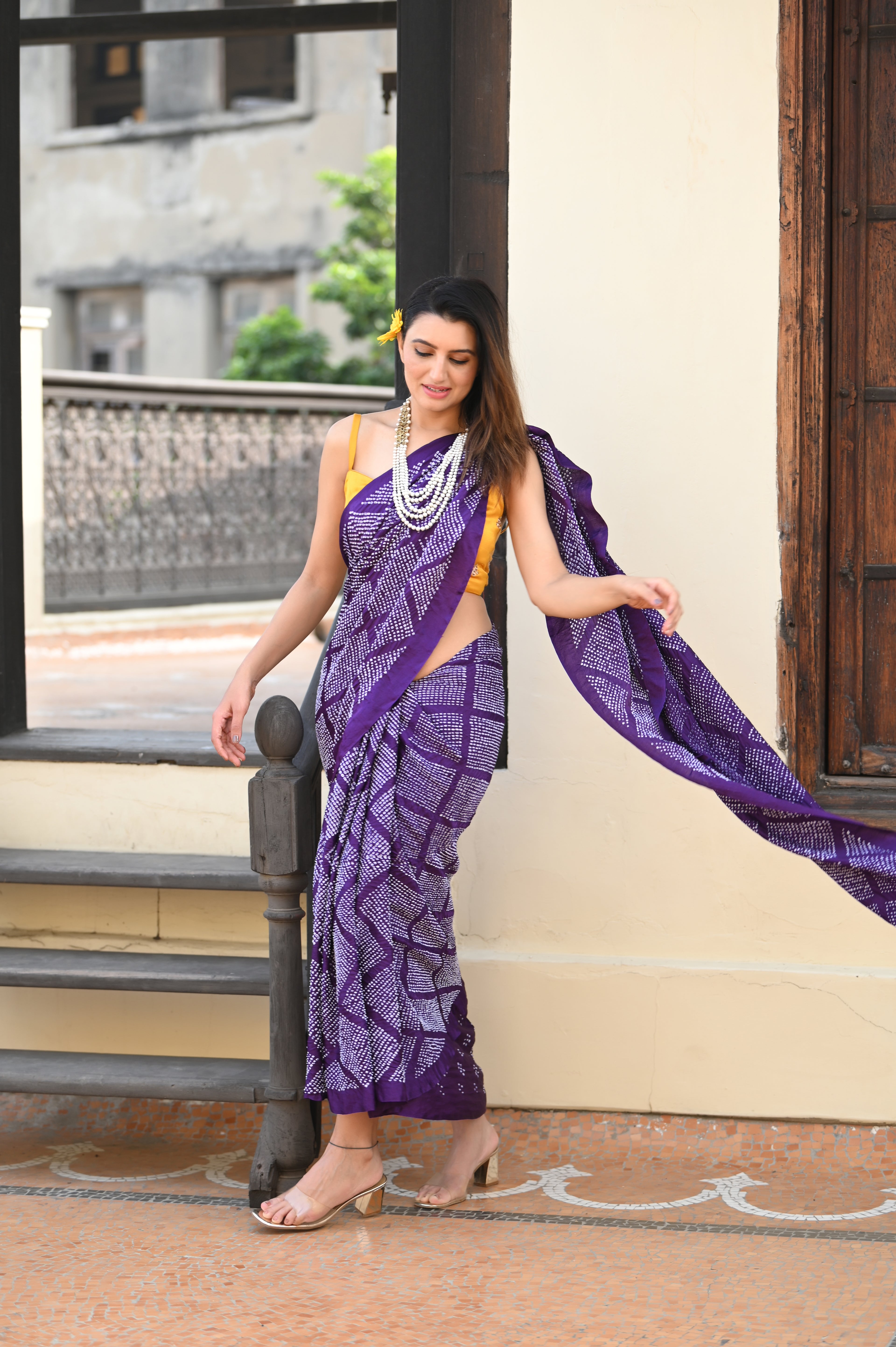 PURPLE DIAMOND GEOMETRIC BANDHANI SAREE
