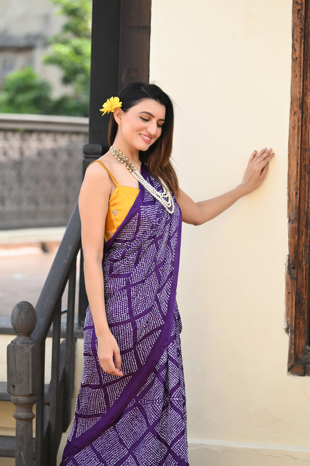 PURPLE DIAMOND GEOMETRIC BANDHANI SAREE