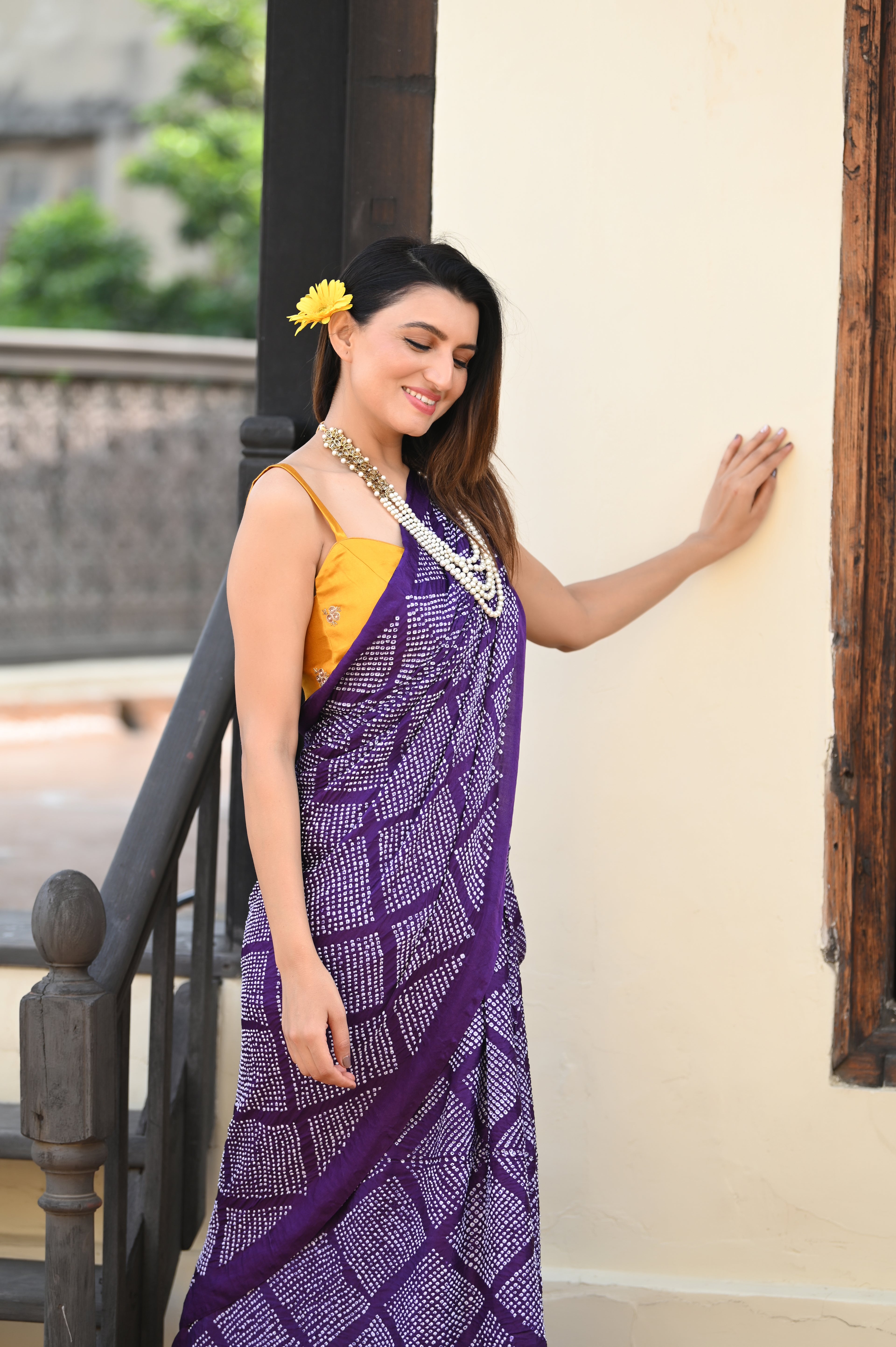 PURPLE DIAMOND GEOMETRIC BANDHANI SAREE