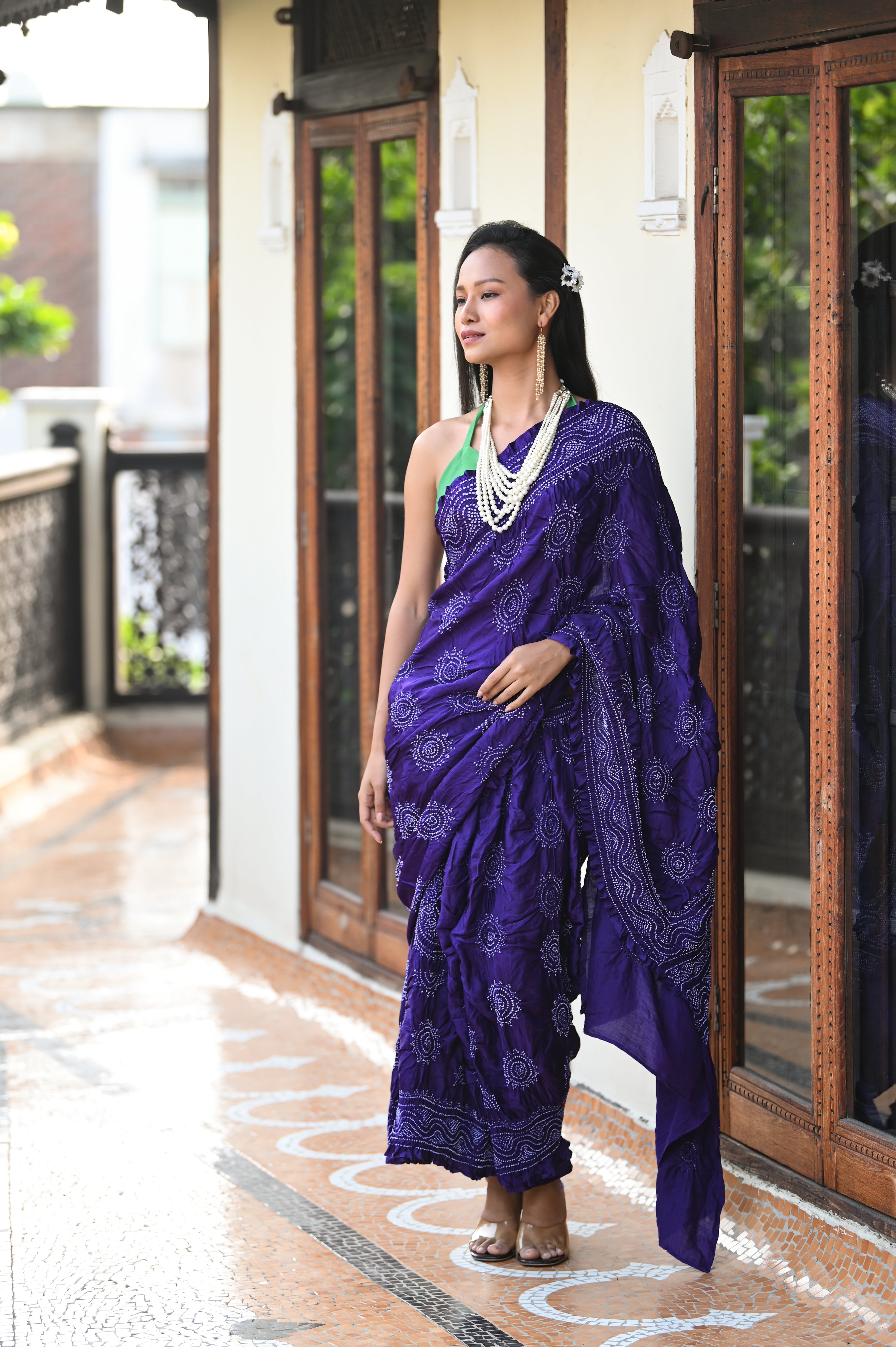 PURPLE CLASSIC TRADITIONAL LADDU BANDHANI SILK SAREE