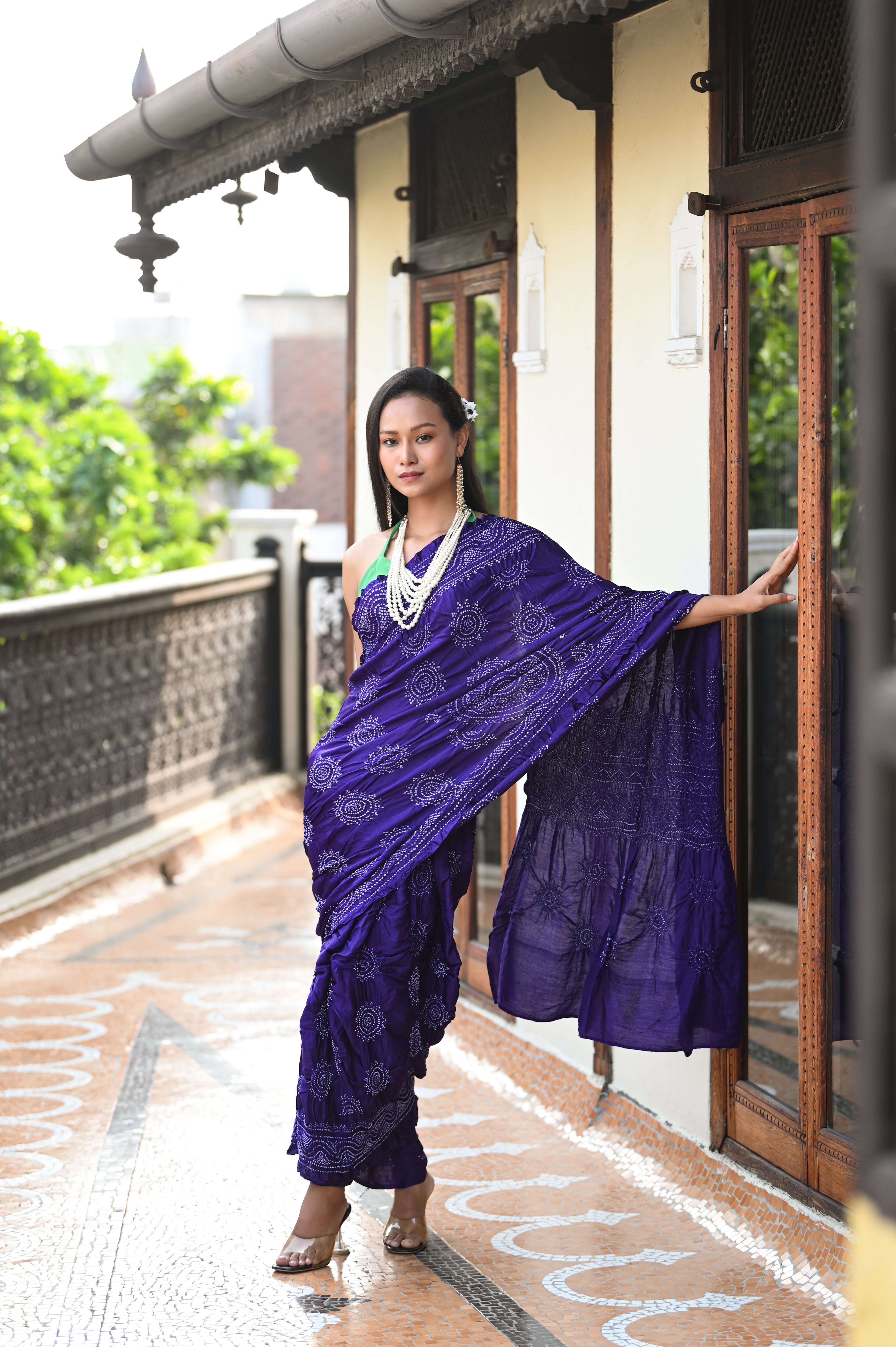 PURPLE CLASSIC TRADITIONAL LADDU BANDHANI SILK SAREE