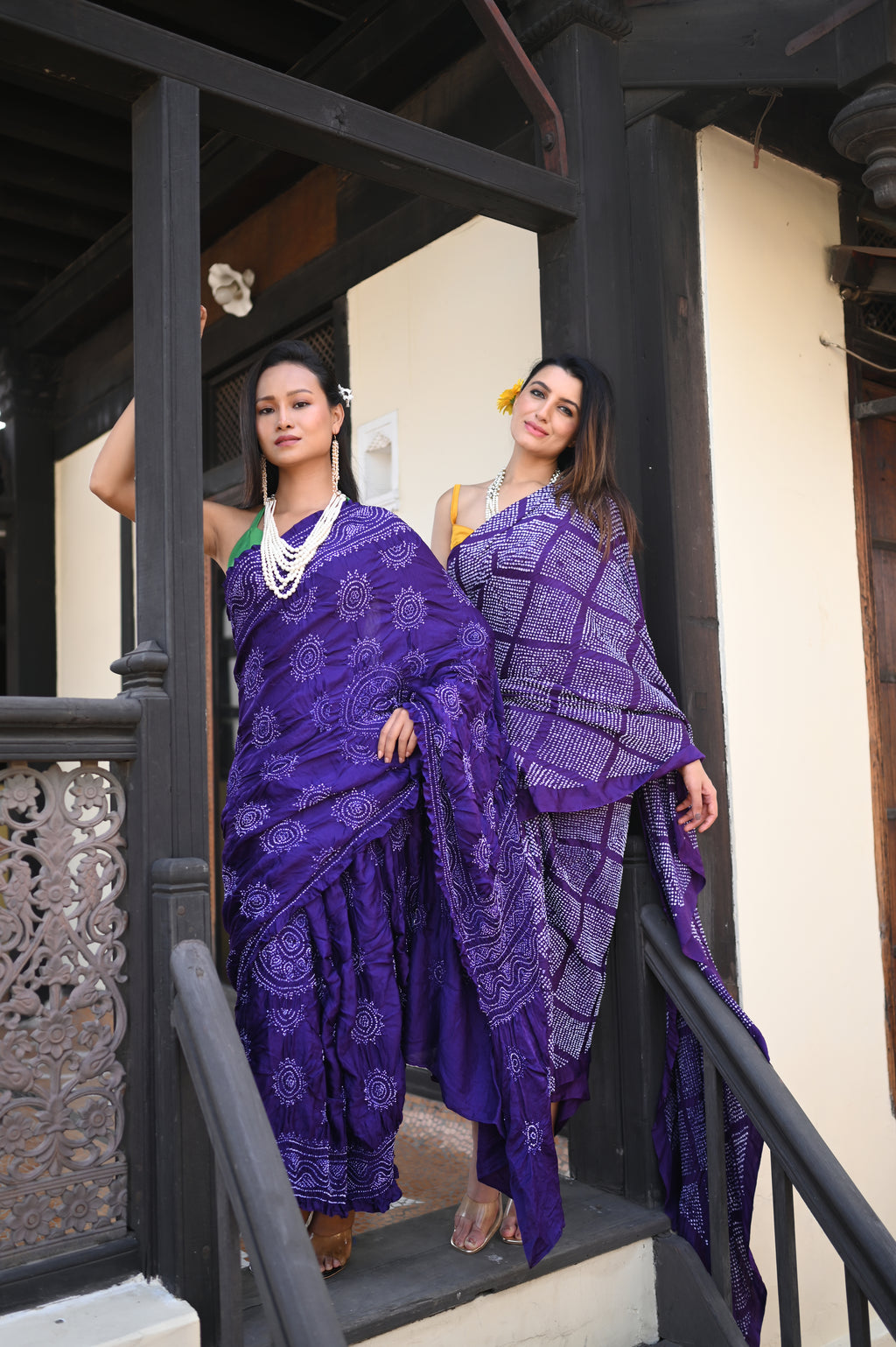 PURPLE DIAMOND GEOMETRIC BANDHANI SAREE