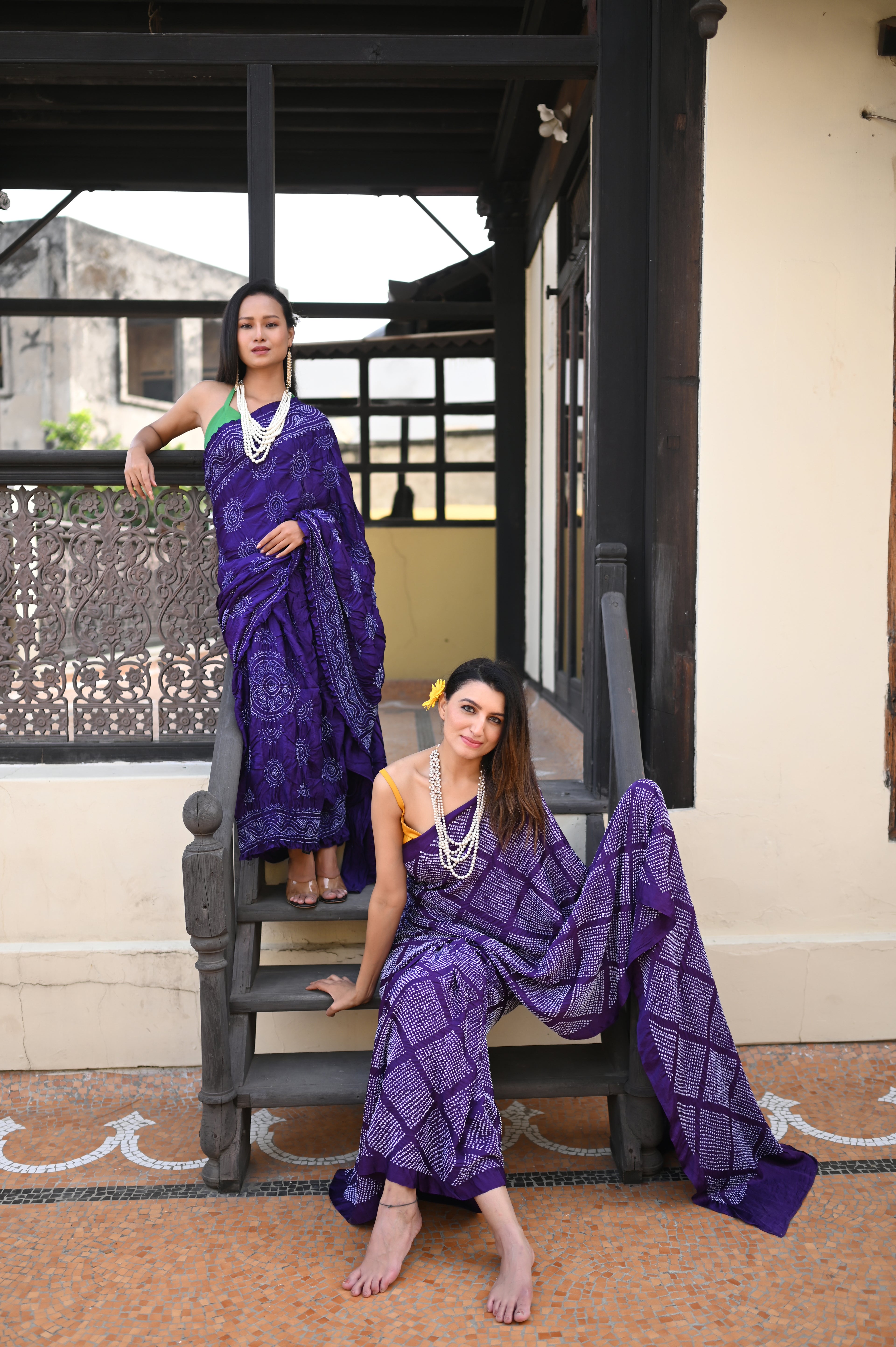 PURPLE DIAMOND GEOMETRIC BANDHANI SAREE