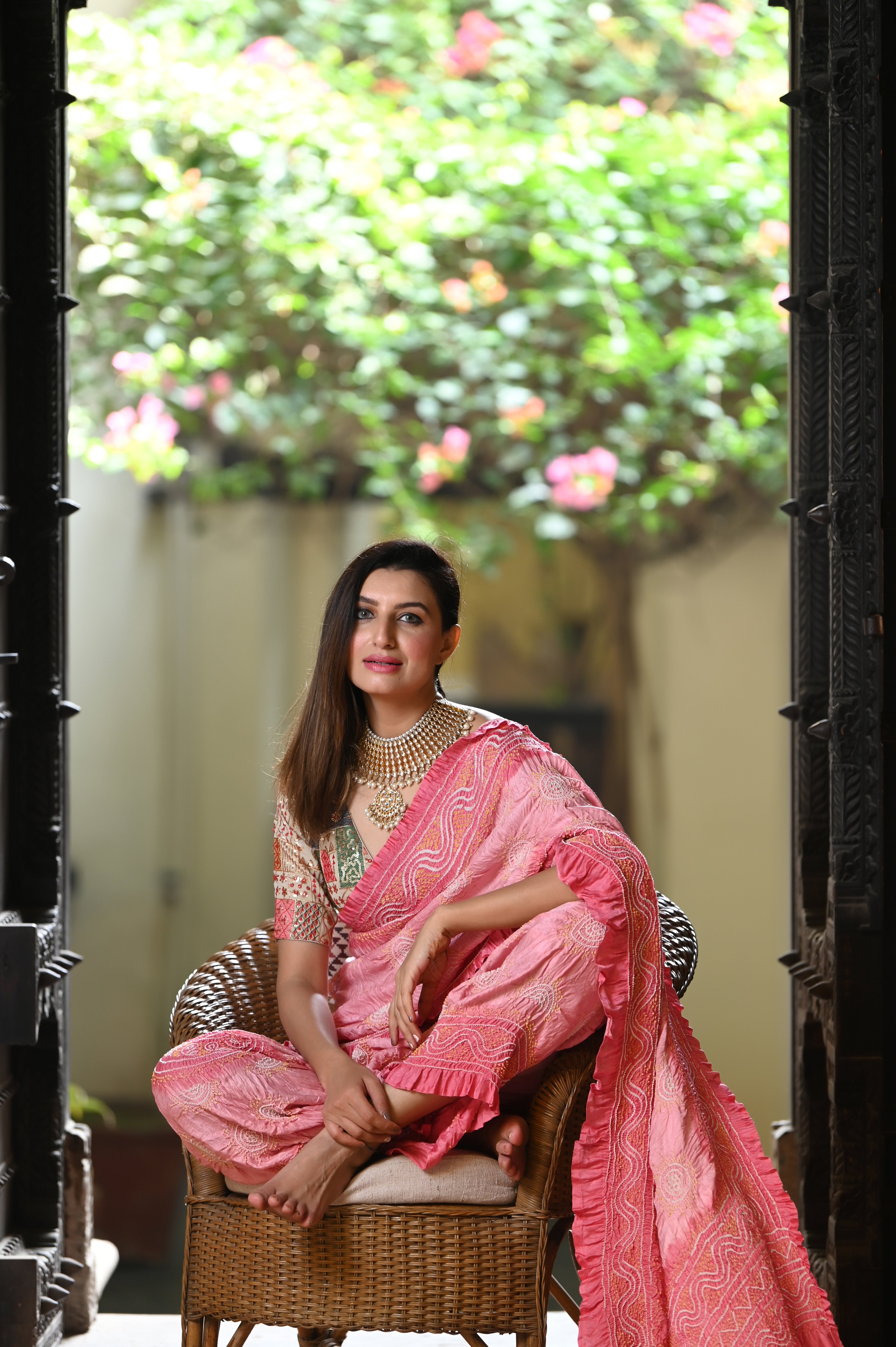 LIGHT PINK CLASSIC TRADITIONAL LADDU BANDHANI SAREE