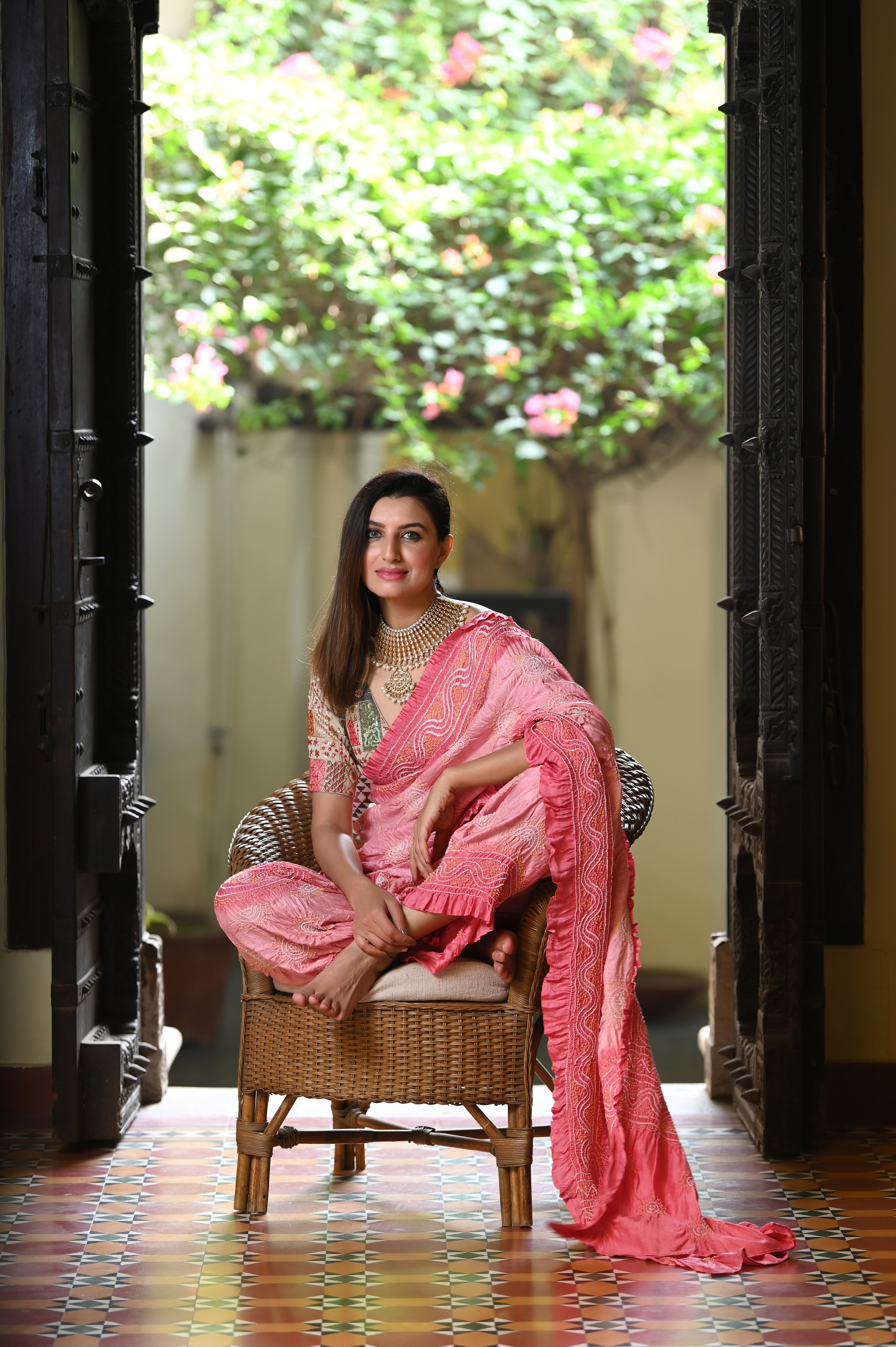 LIGHT PINK CLASSIC TRADITIONAL LADDU BANDHANI SAREE