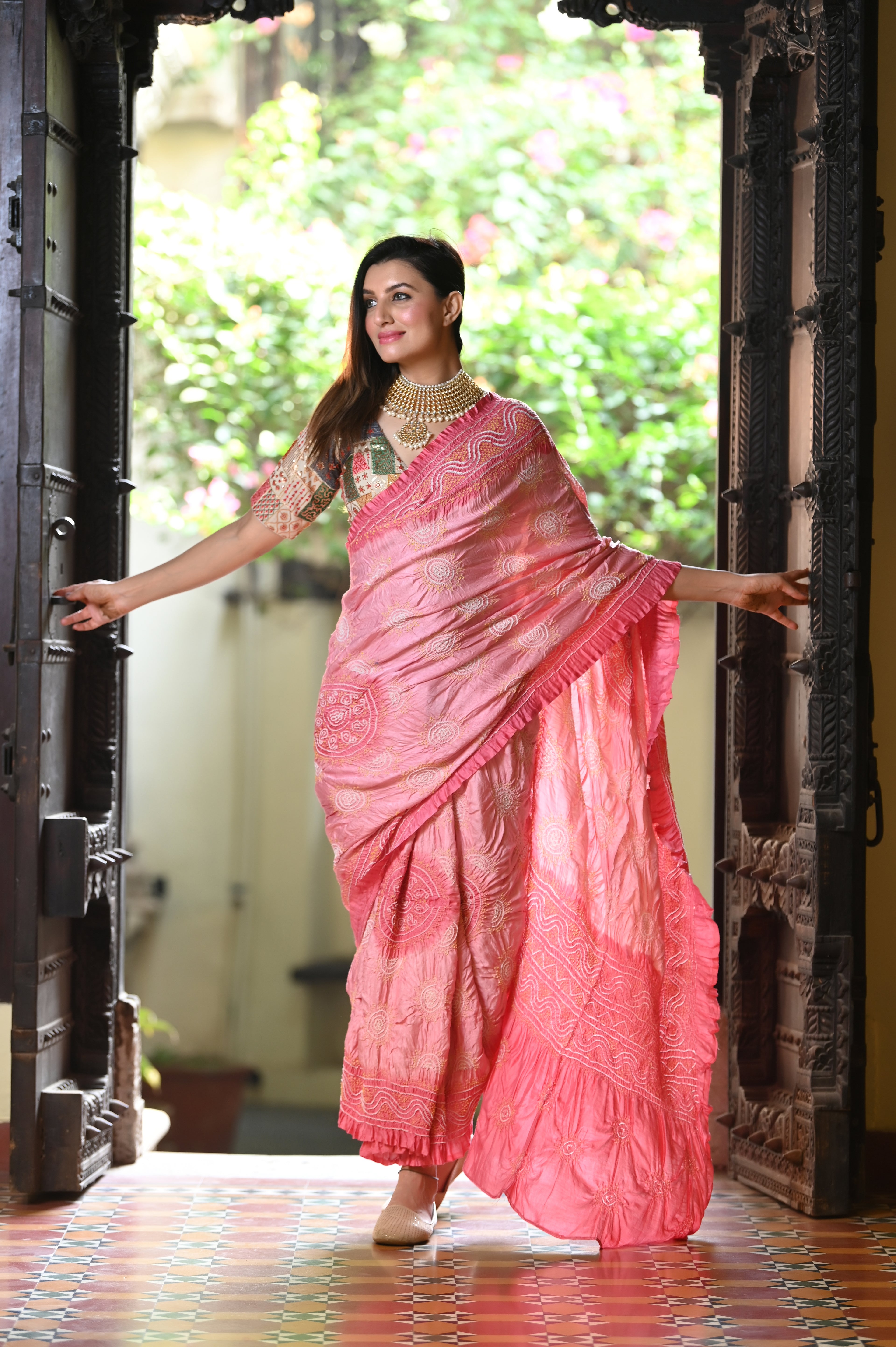 LIGHT PINK CLASSIC TRADITIONAL LADDU BANDHANI SAREE