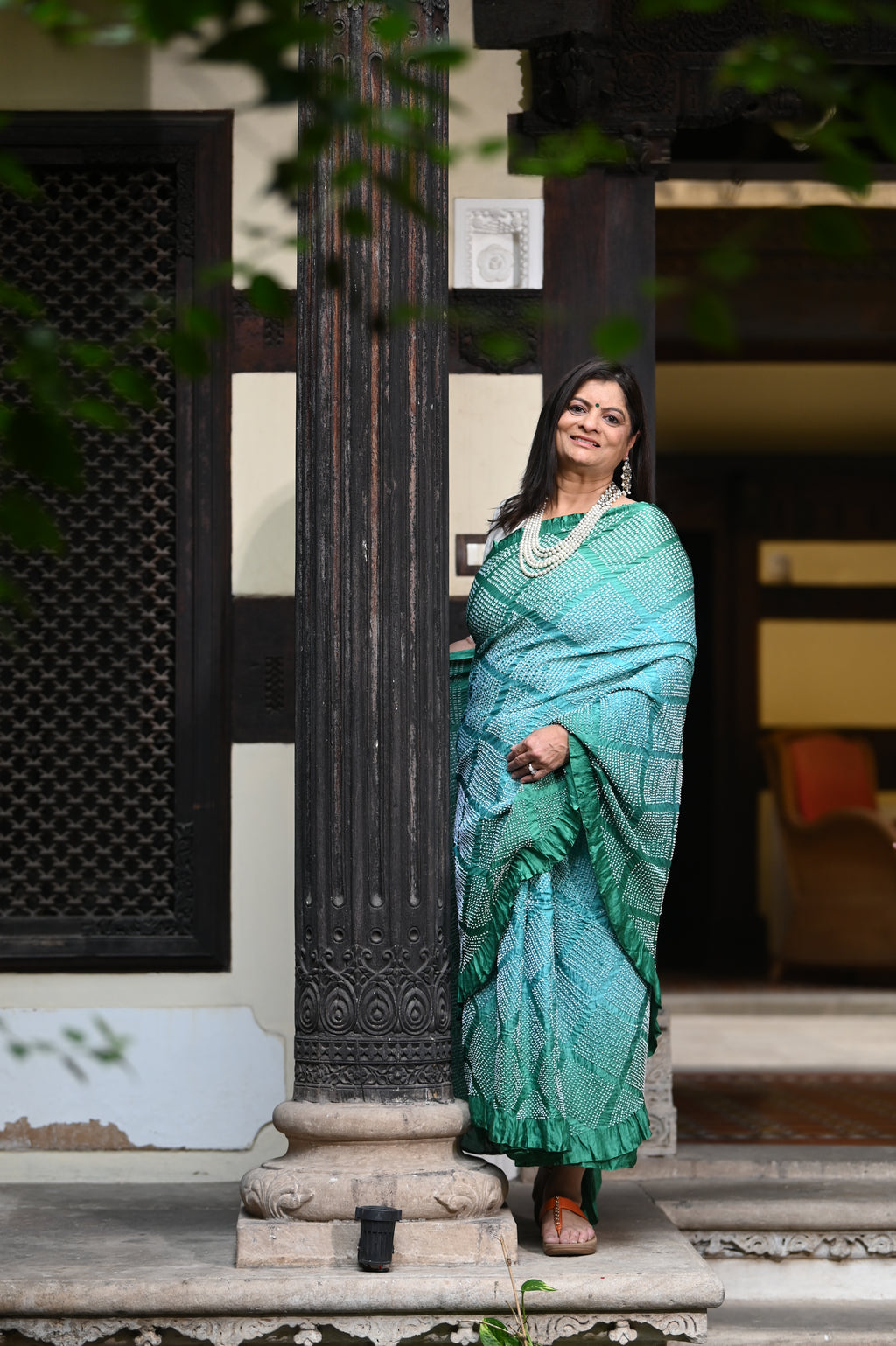 LIGHT GREEN DIAMOND GEOMETRIC BANDHANI SILK SAREE
