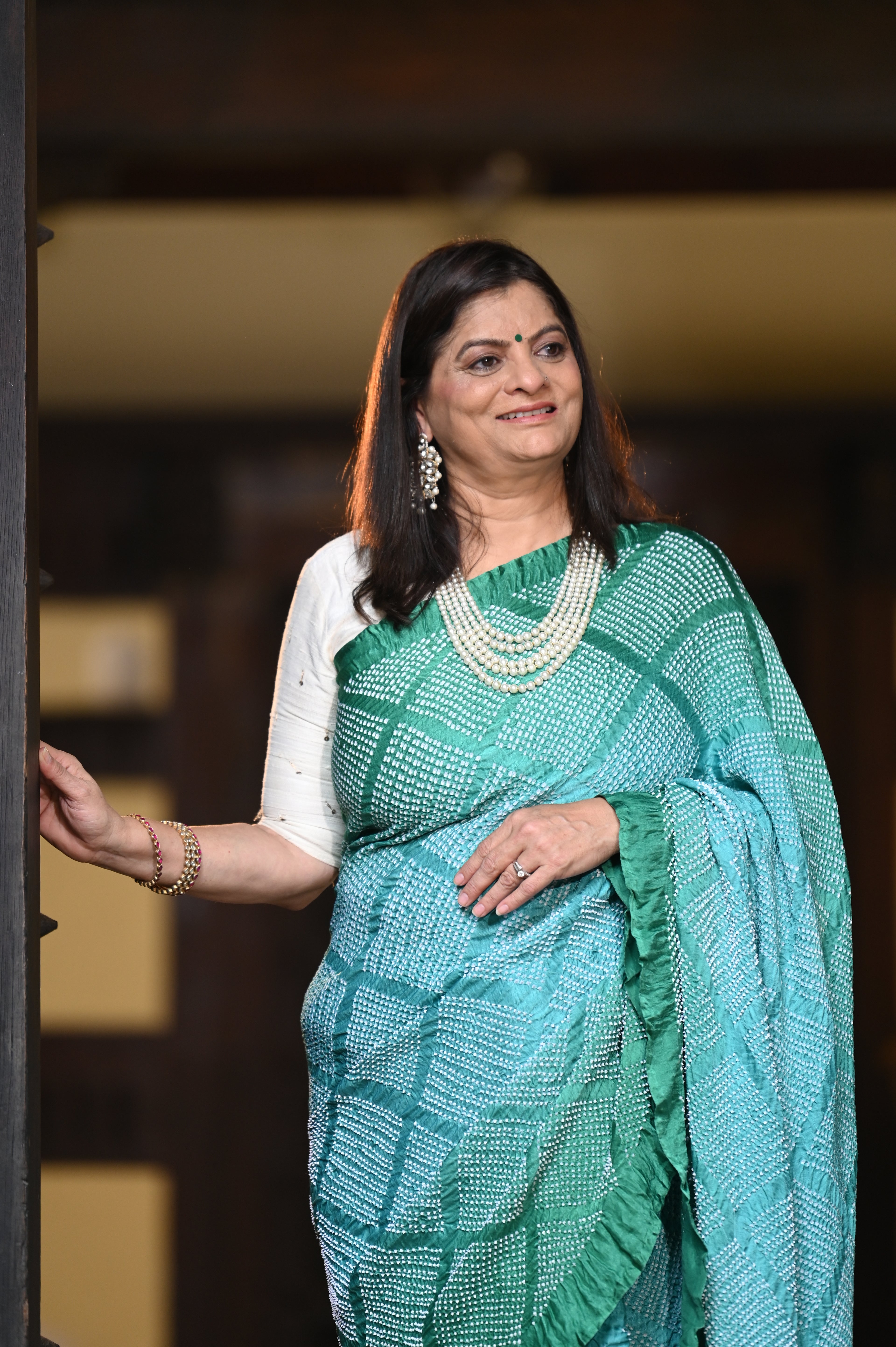 LIGHT GREEN DIAMOND GEOMETRIC BANDHANI SILK SAREE
