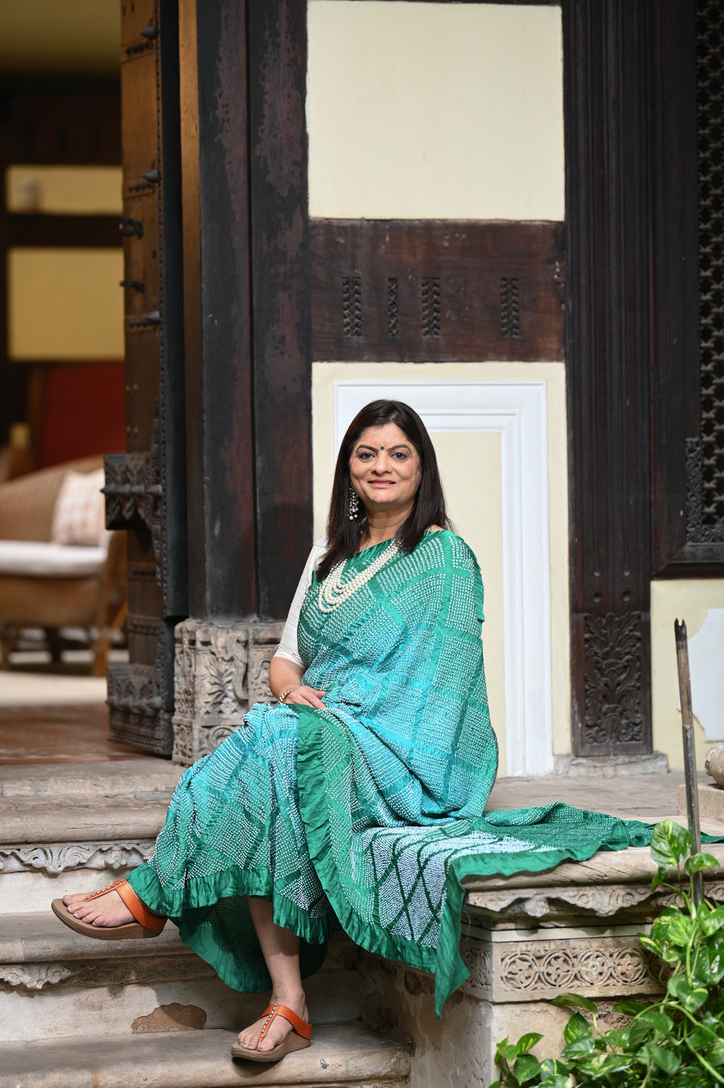 LIGHT GREEN DIAMOND GEOMETRIC BANDHANI SILK SAREE