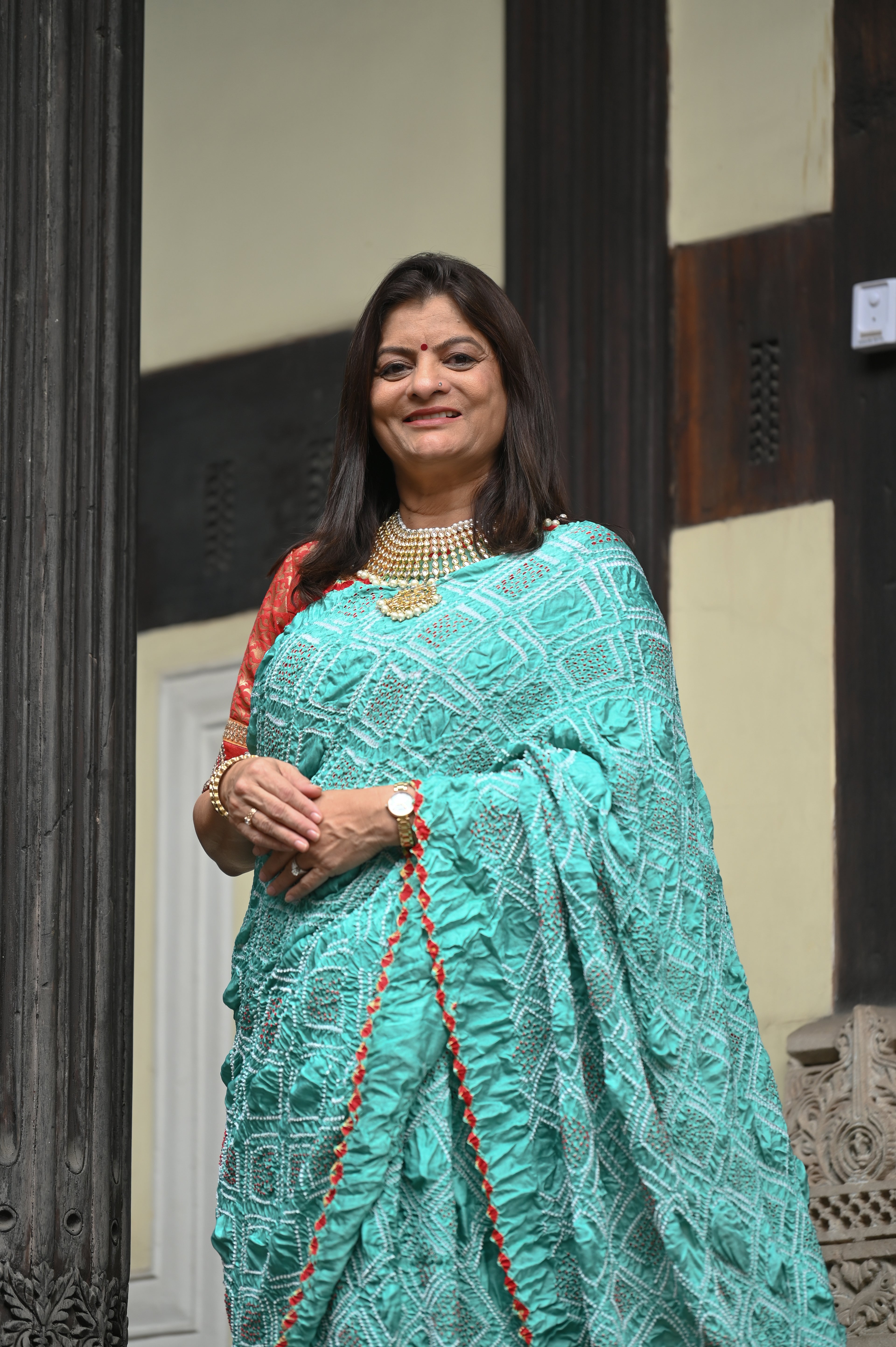 LIGHT BLUE DIAMOND GEOMETRIC BANDHANI SILK SAREE