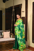 GREEN BAARADOZI PATCHWORK REVERSIBLE SILK SAREE