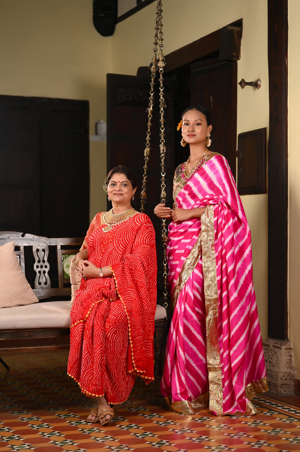 PINK LEHERIYA SILK SAREE WITH LAMPI BORDER