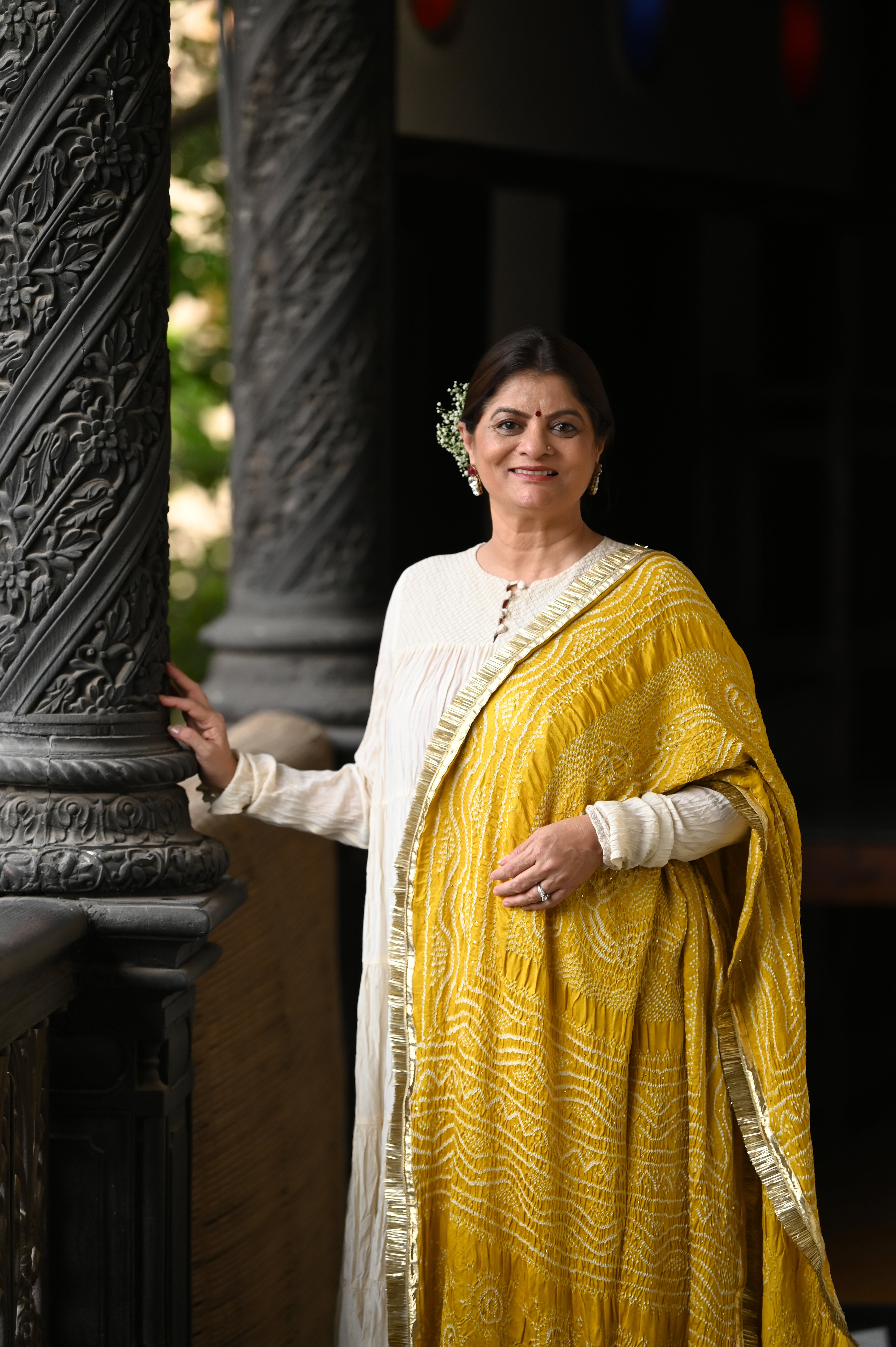 YELLOW CLASSIC TRADITIONAL BANDHANI SILK DUPATTA WITH LAMPI AND KIRAN BORDER
