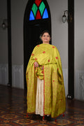 MUSTARD YELLOW POPPY FLOWER BANDHANI SILK DUPATTA WITH EMBROIDERY AND MIRROR BORDER