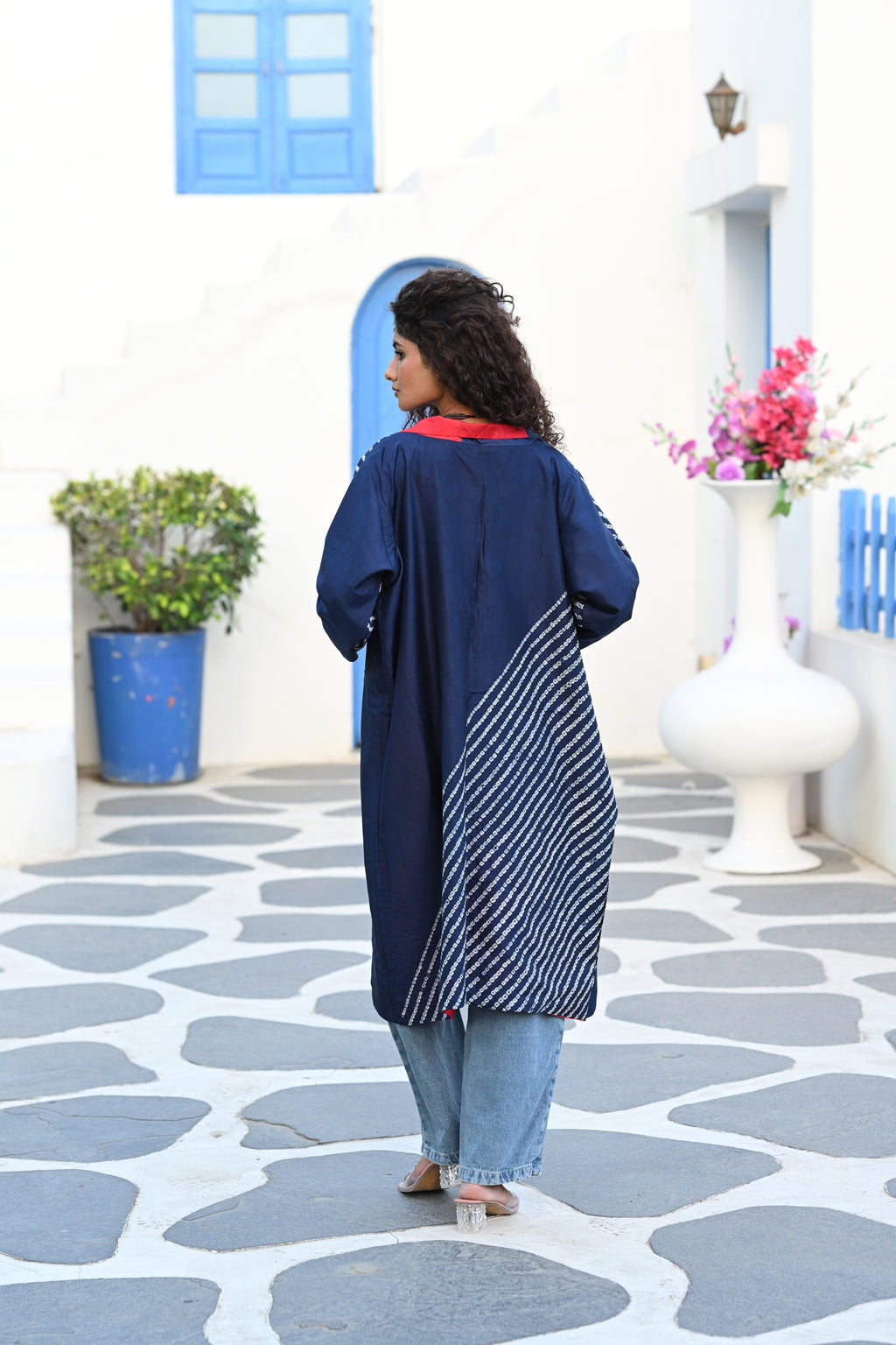 BLUE-BLACK-RED PATCHWORK REVERSIBLE SILK JACKET