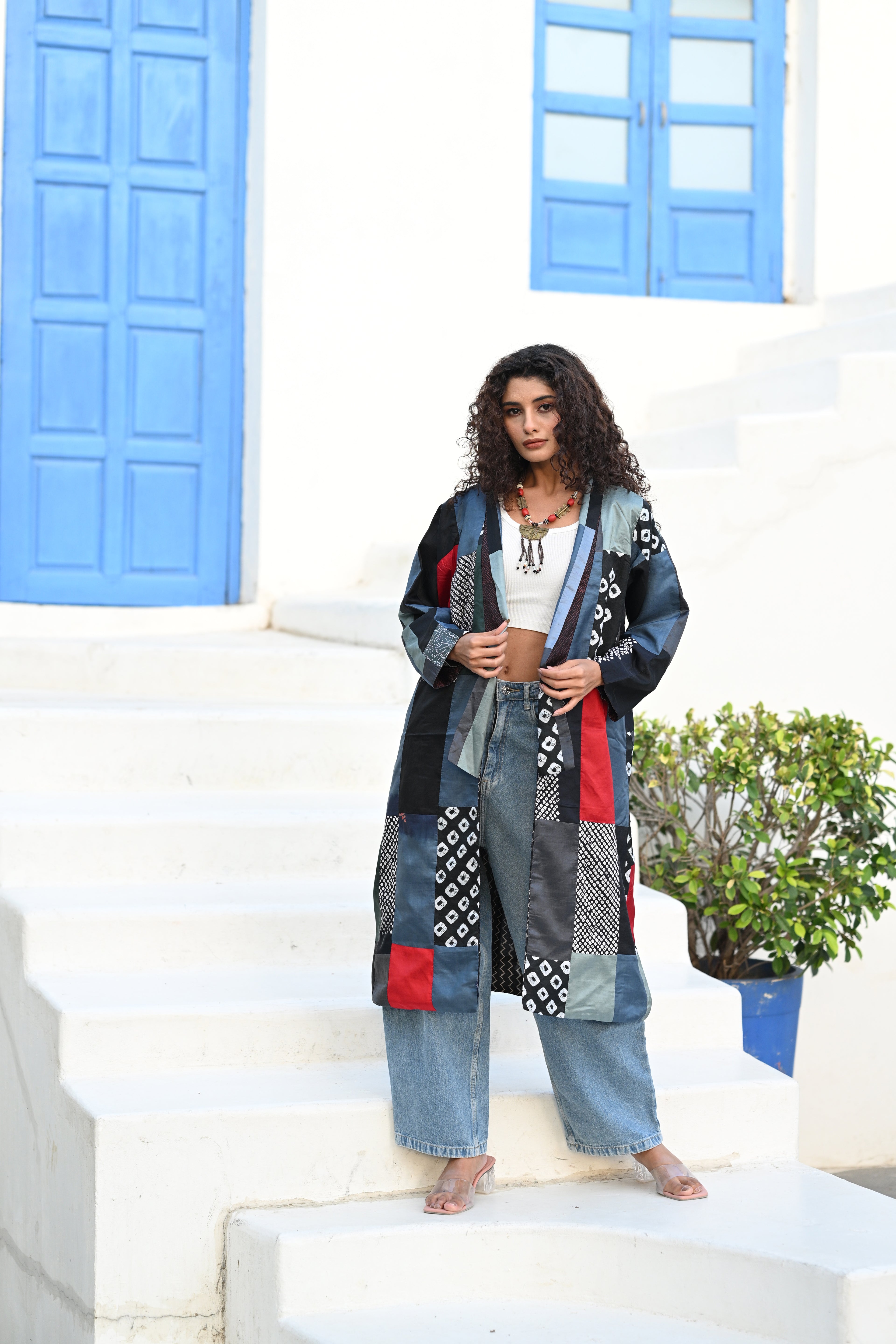 GREY-BLACK PATCHWORK REVERSIBLE SILK SAREE