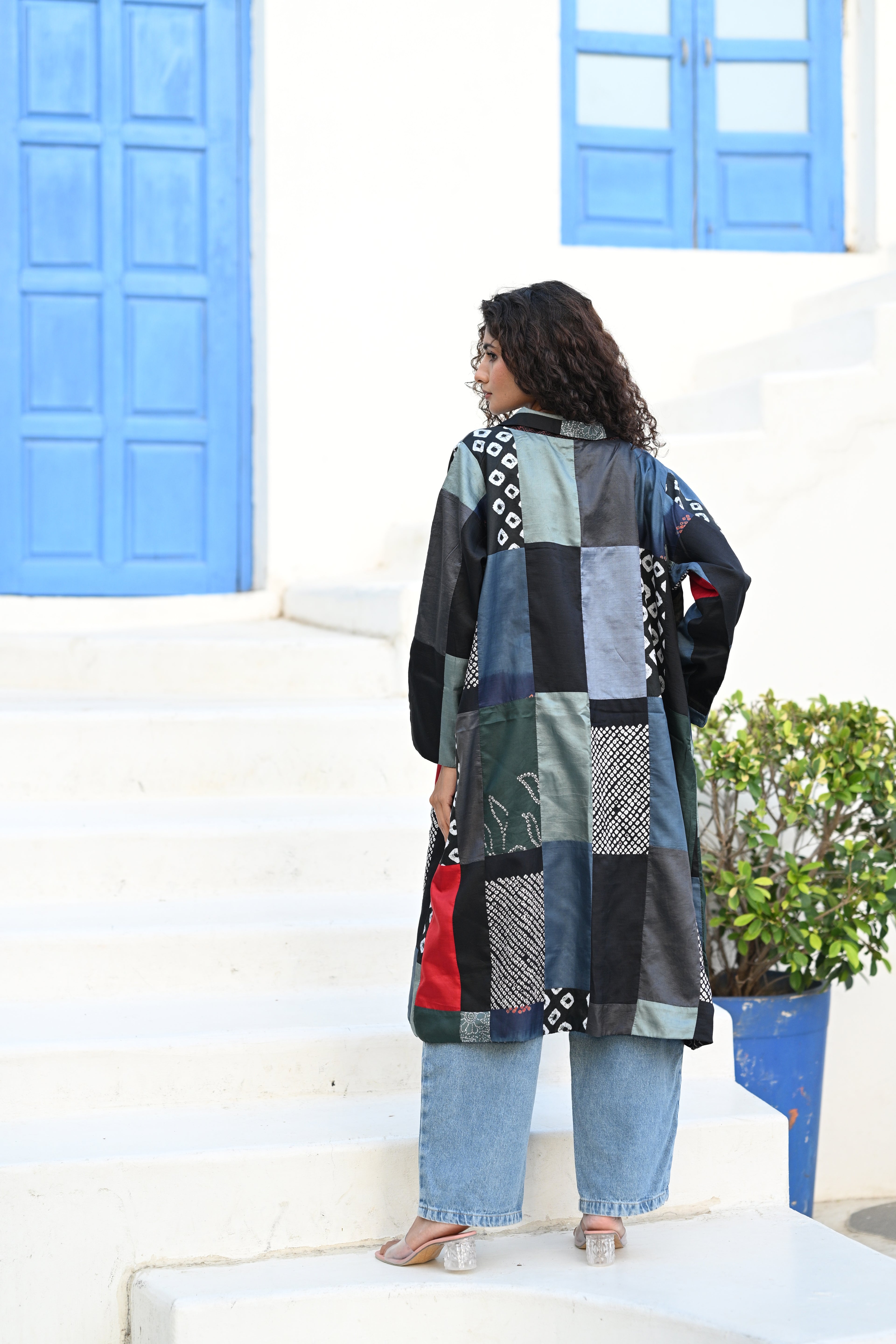 GREY-BLACK PATCHWORK REVERSIBLE SILK SAREE