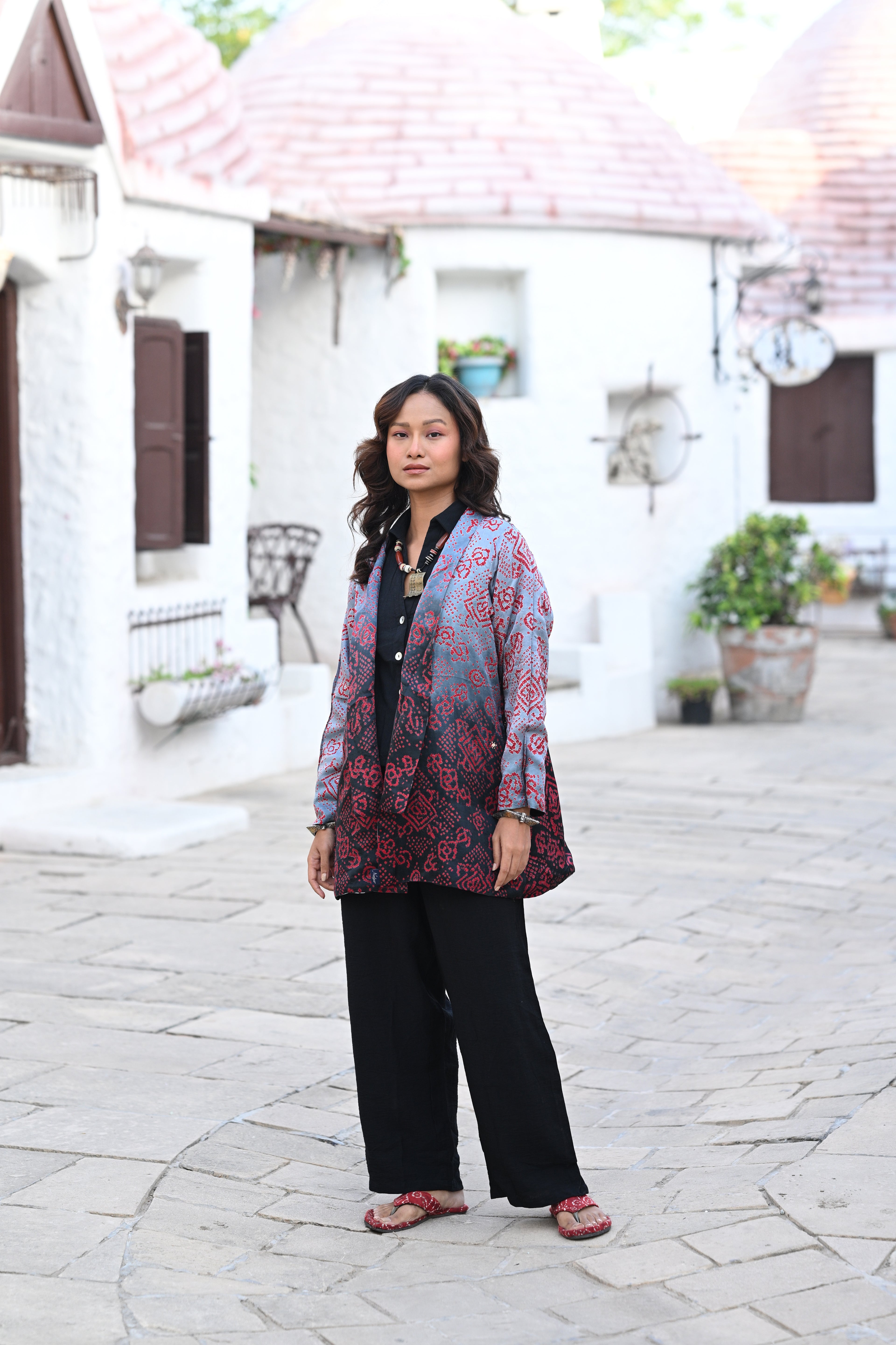 BLACK - GREY PATCHWORK REVERSIBLE SILK JACKET