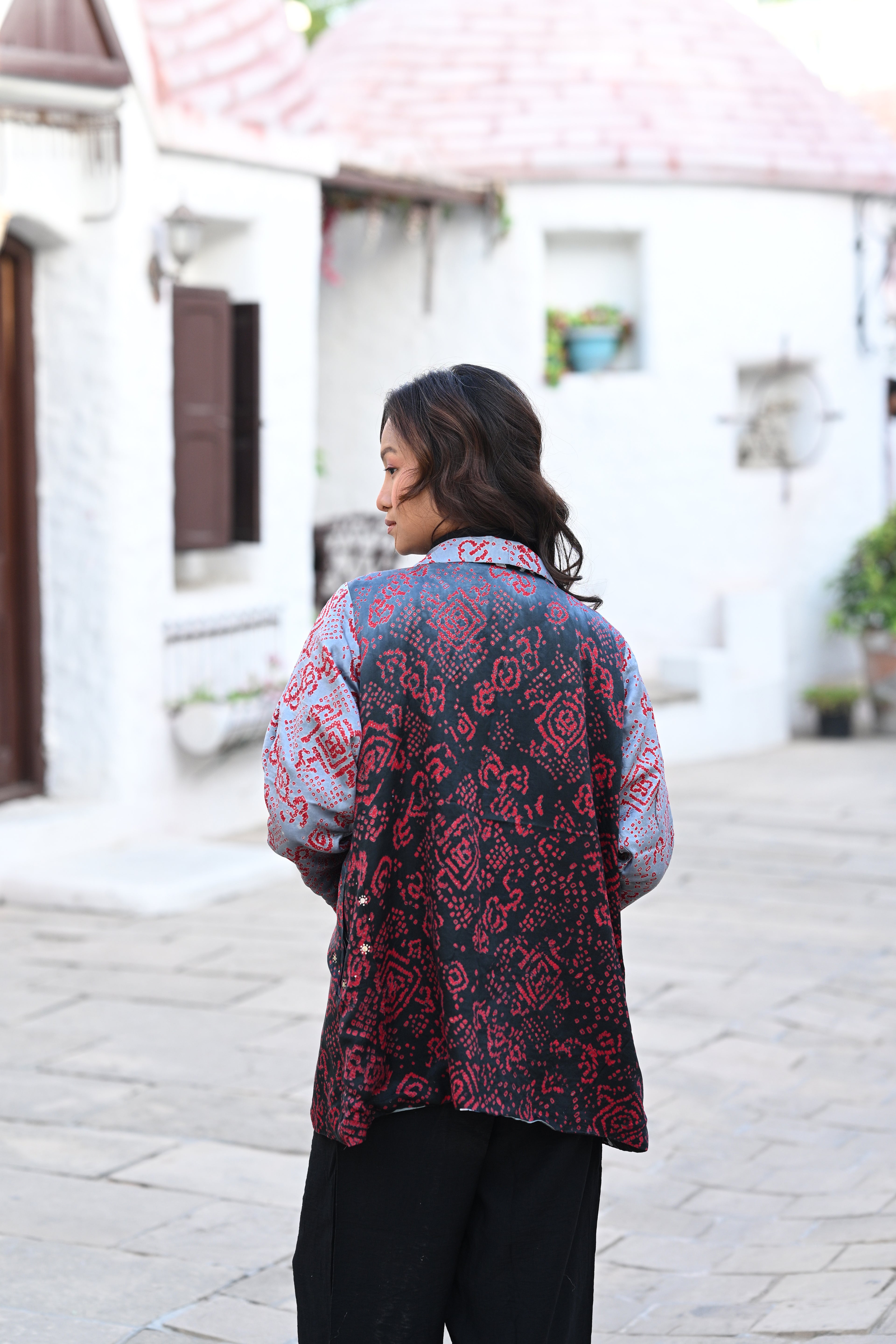 BLACK - GREY PATCHWORK REVERSIBLE SILK JACKET