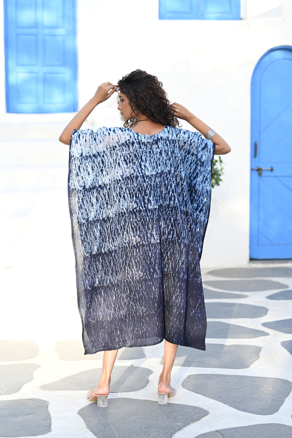 INDIGO BLUE EMBROIDERED SILK KAFTAN