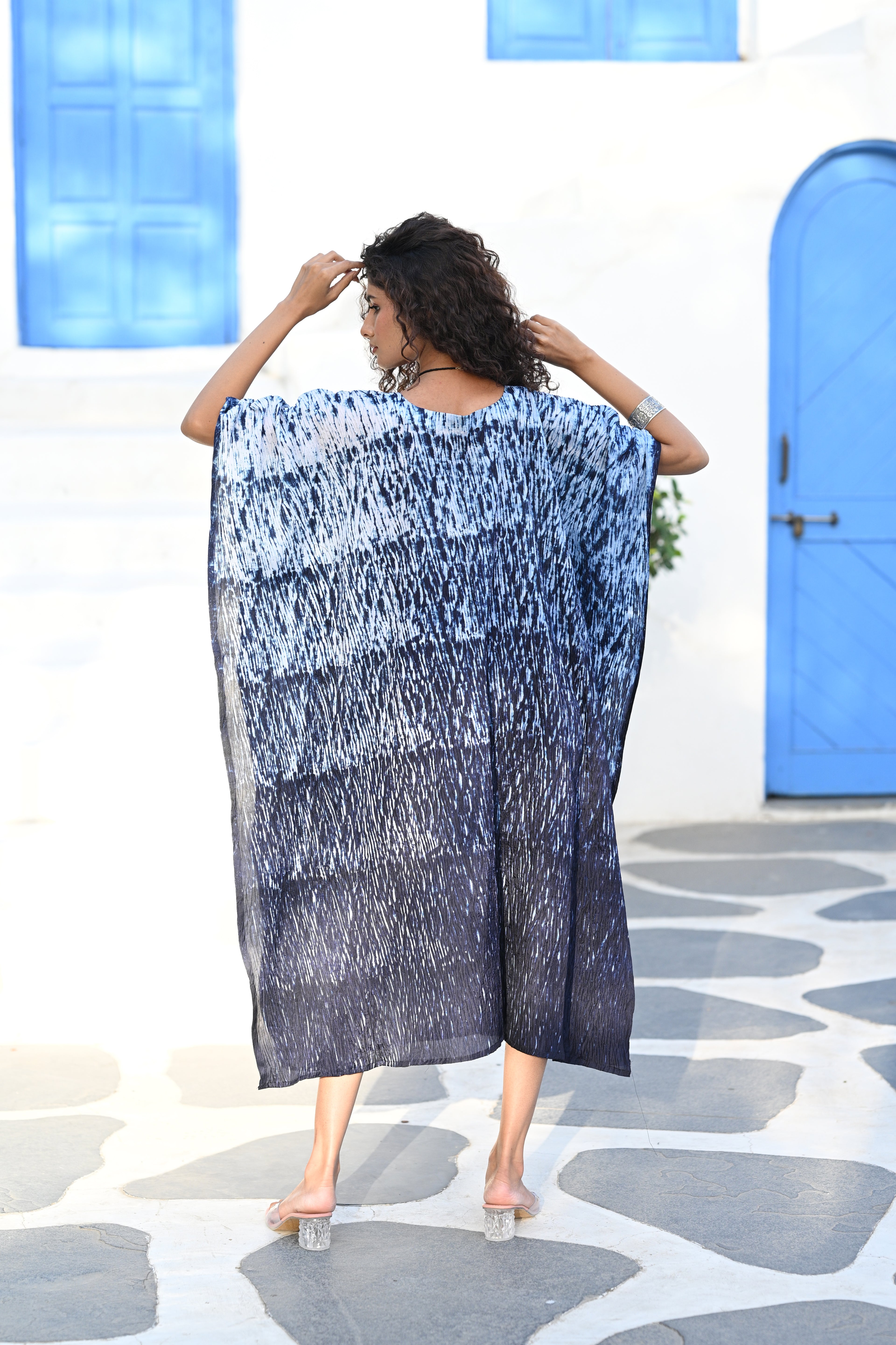 INDIGO BLUE EMBROIDERED SILK KAFTAN