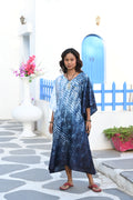 INDIGO BLUE EMBROIDERED SILK SHIBORI KAFTAN
