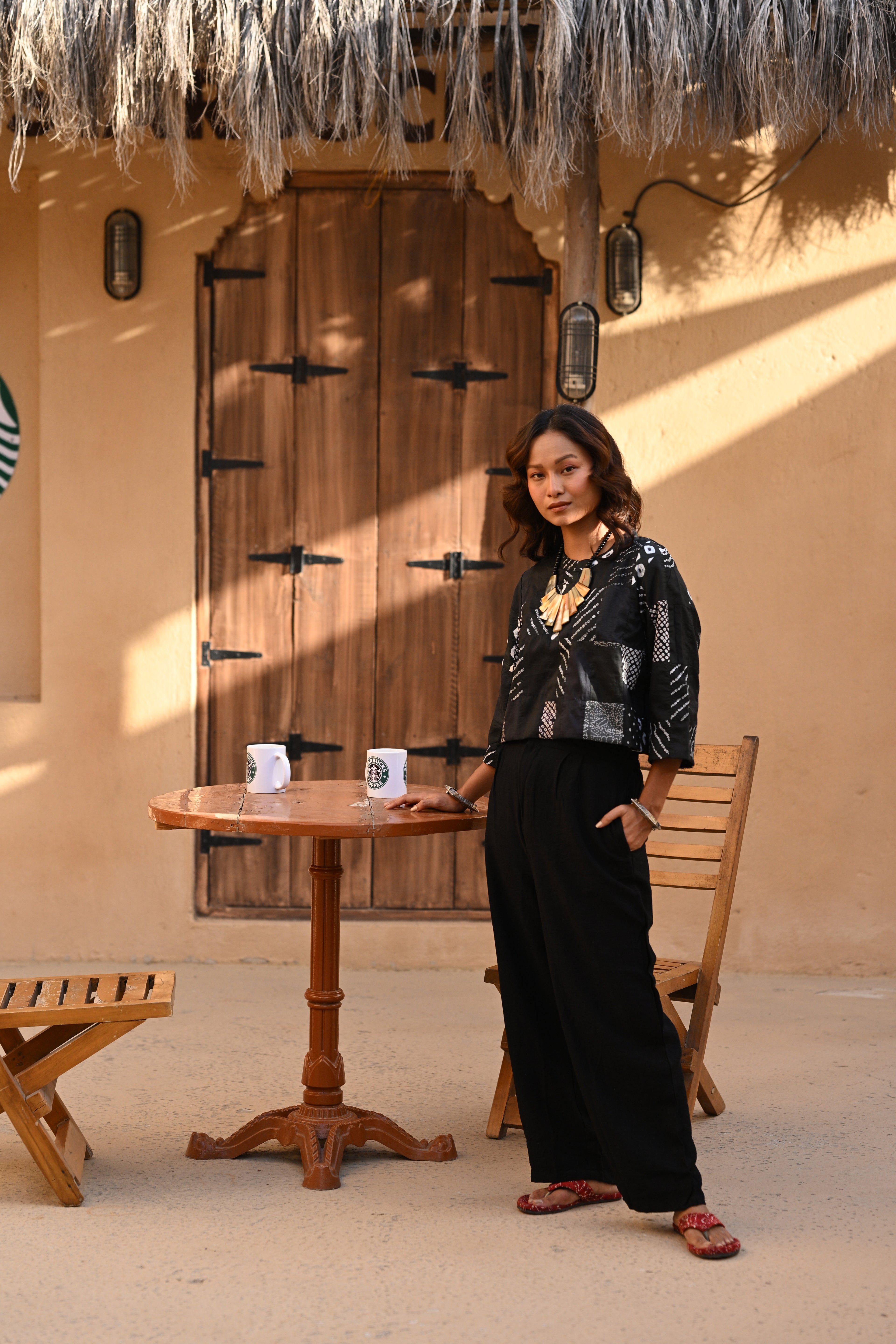 BLACK PATCHWORK SILK BLOUSE