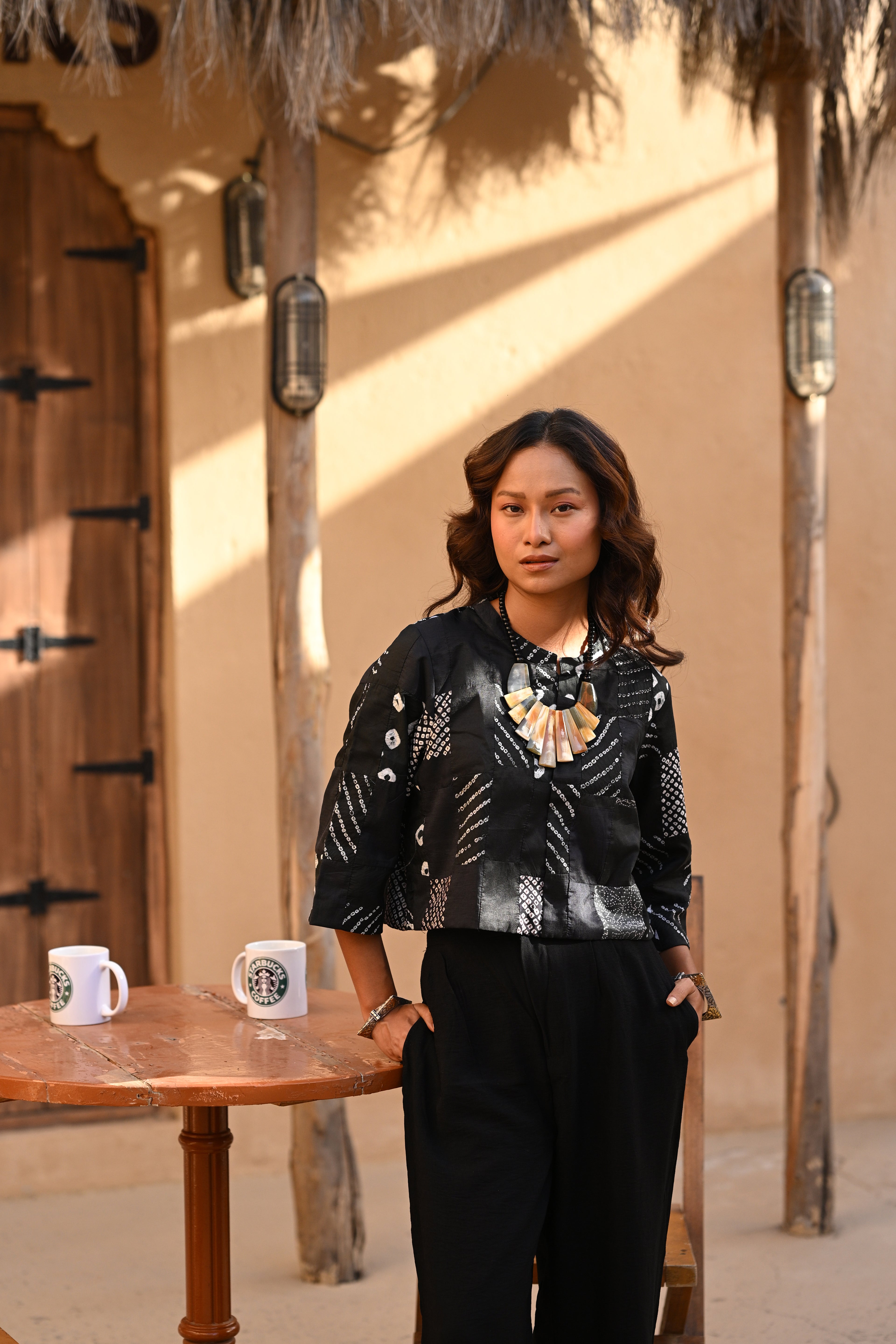 BLACK PATCHWORK SILK BLOUSE