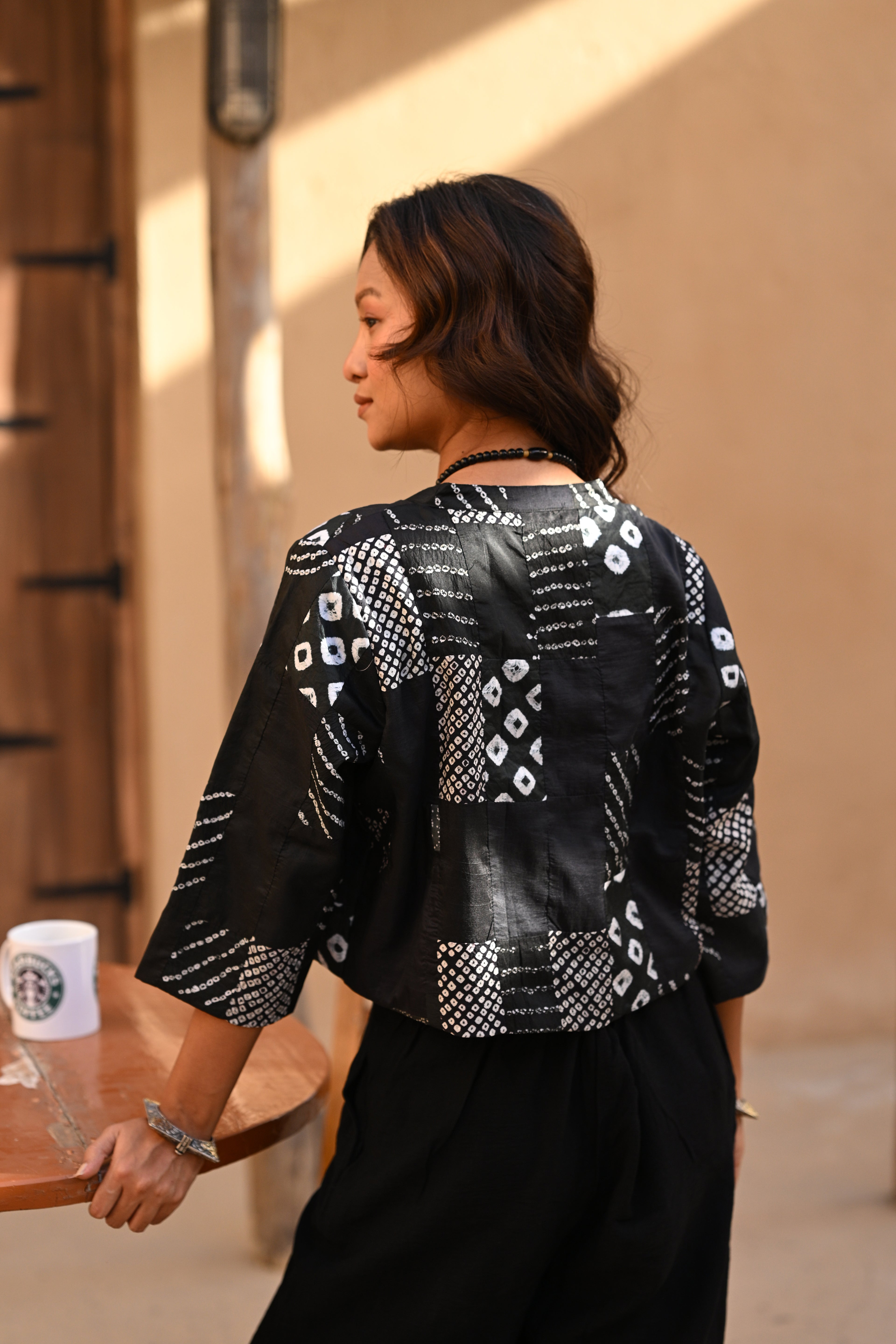 BLACK PATCHWORK SILK BLOUSE