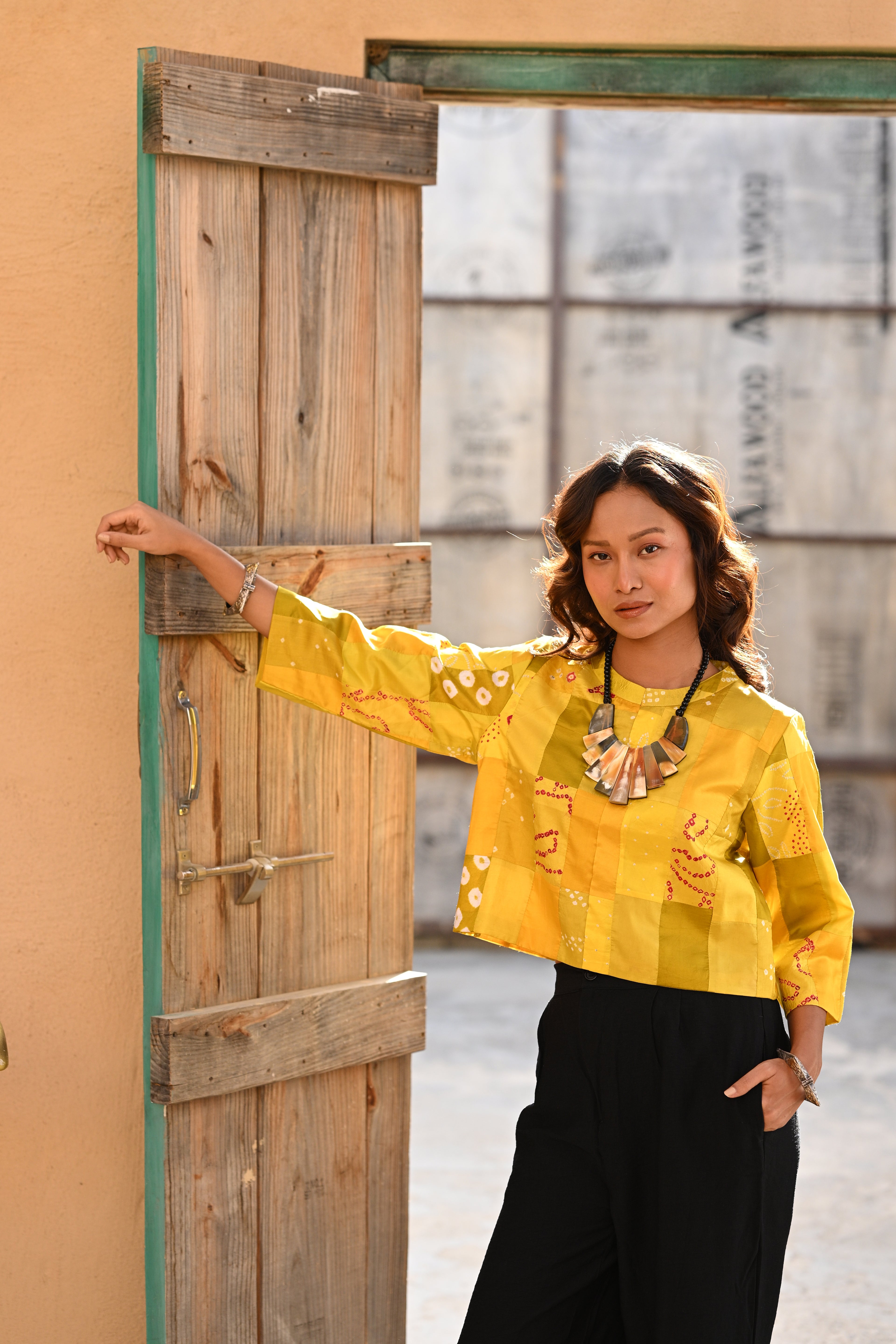 YELLOW PATCHWORK SILK BLOUSE