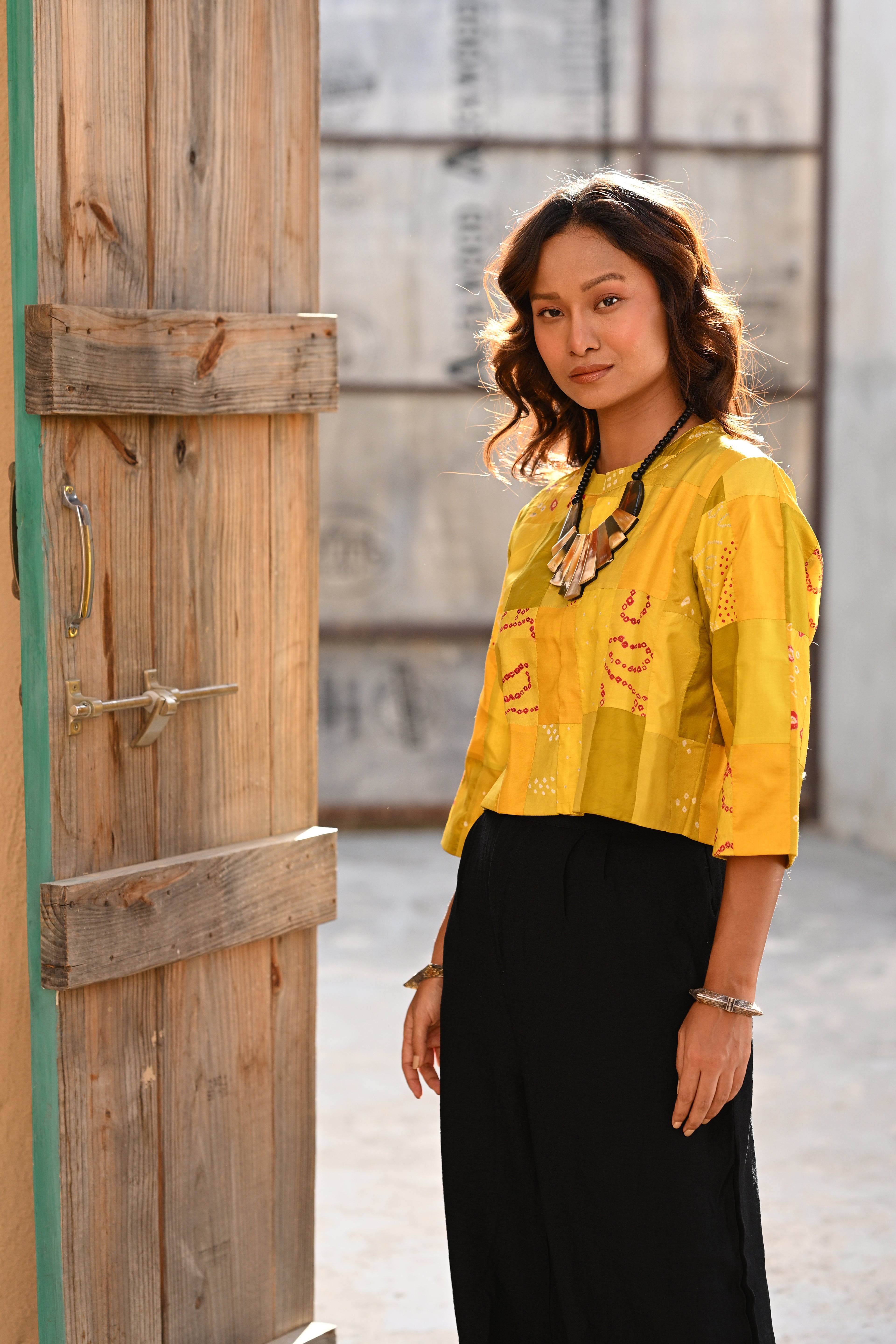 YELLOW PATCHWORK SILK BLOUSE
