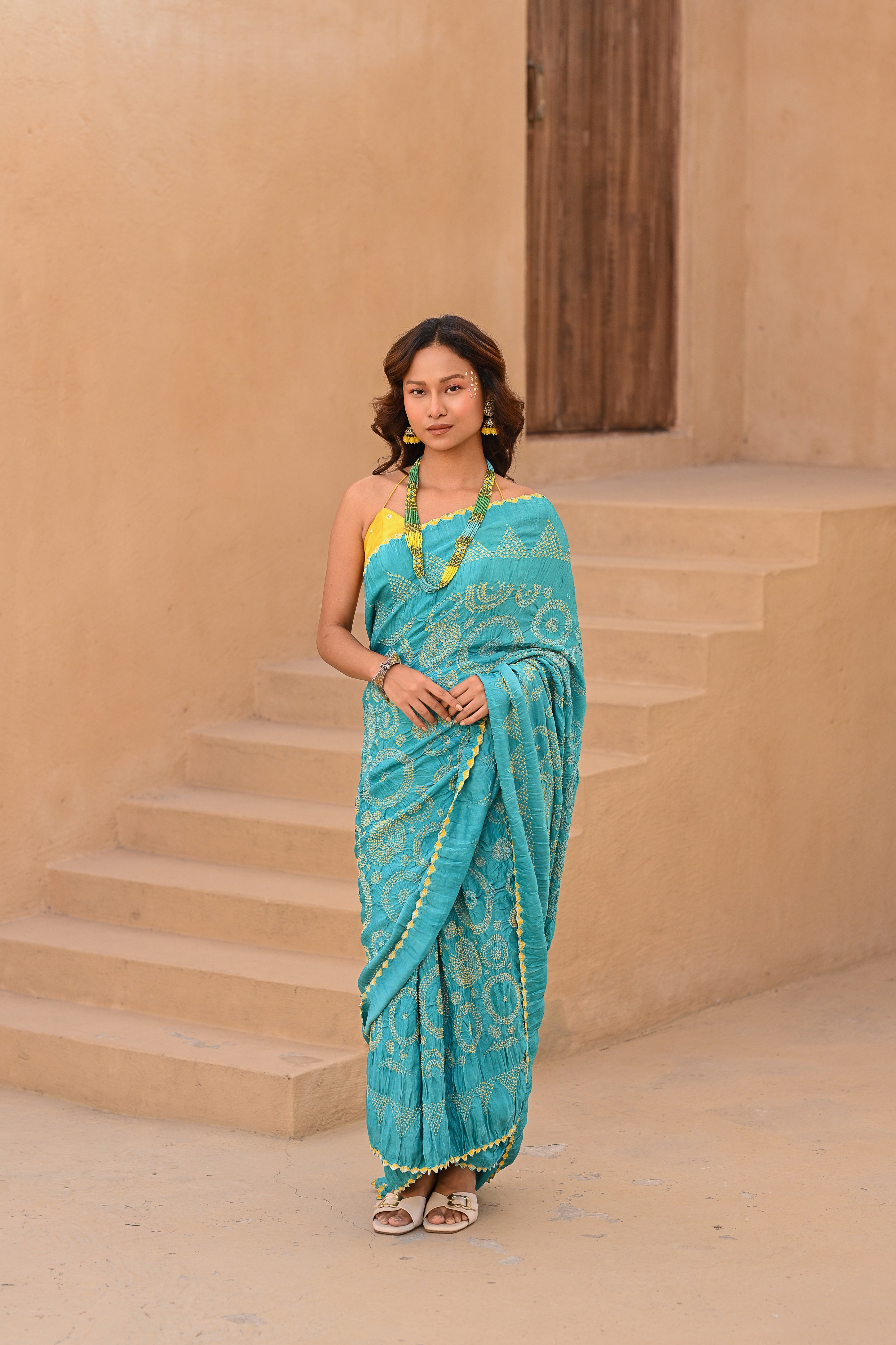 LIGHT BLUE CIRCLE OF THE LIFE BANDHANI SAREE