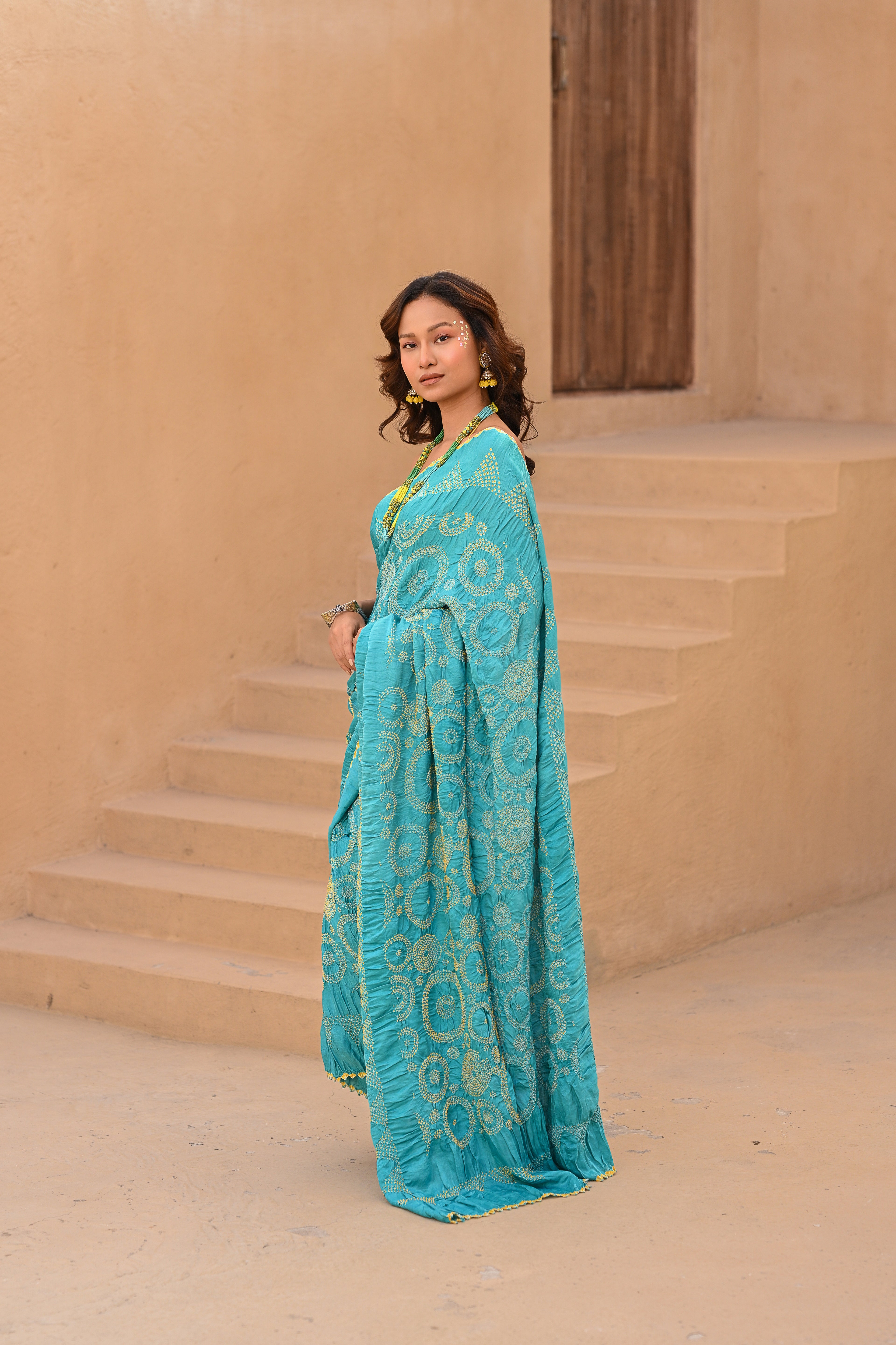 LIGHT BLUE CIRCLE OF THE LIFE BANDHANI SAREE