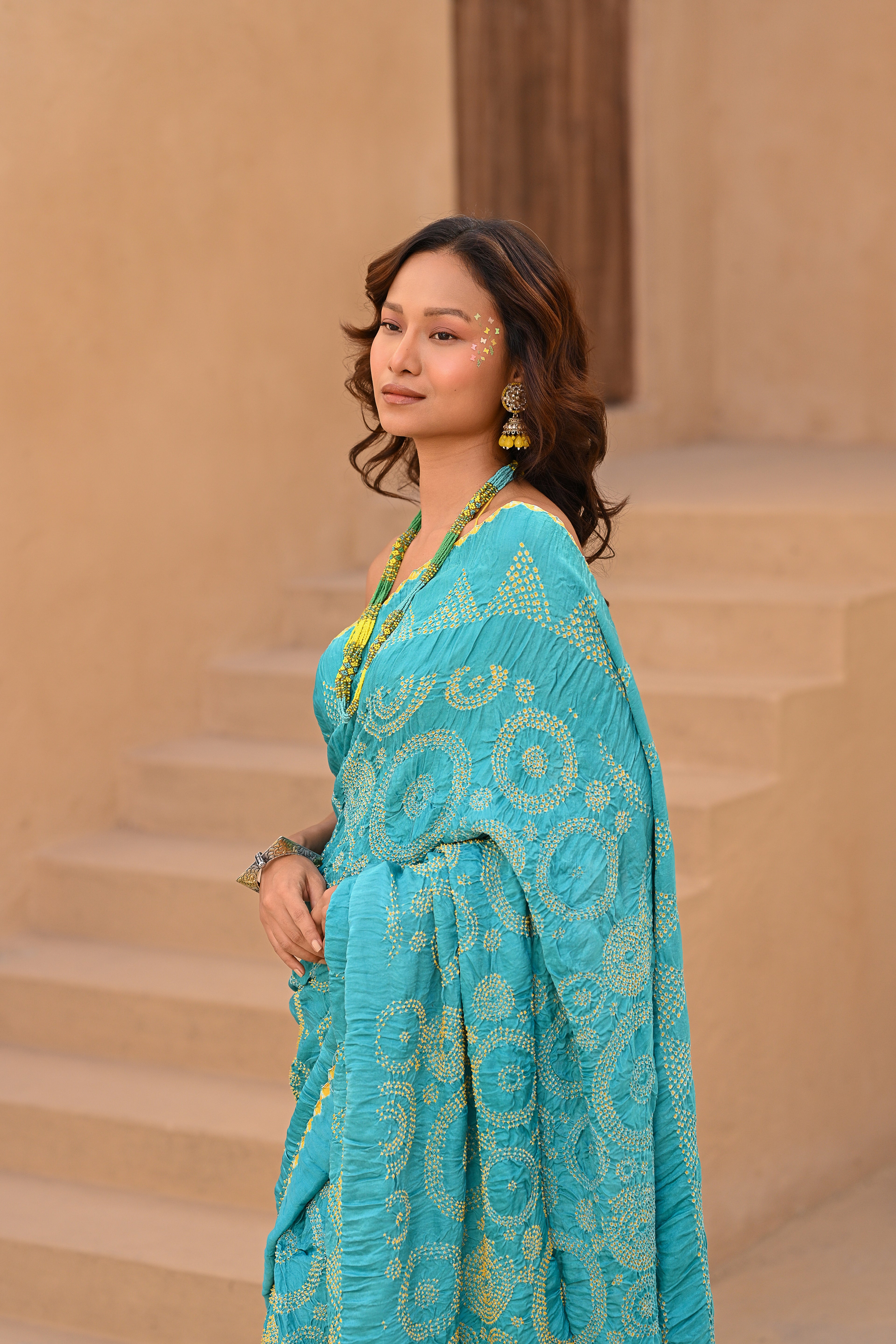 LIGHT BLUE CIRCLE OF THE LIFE BANDHANI SAREE