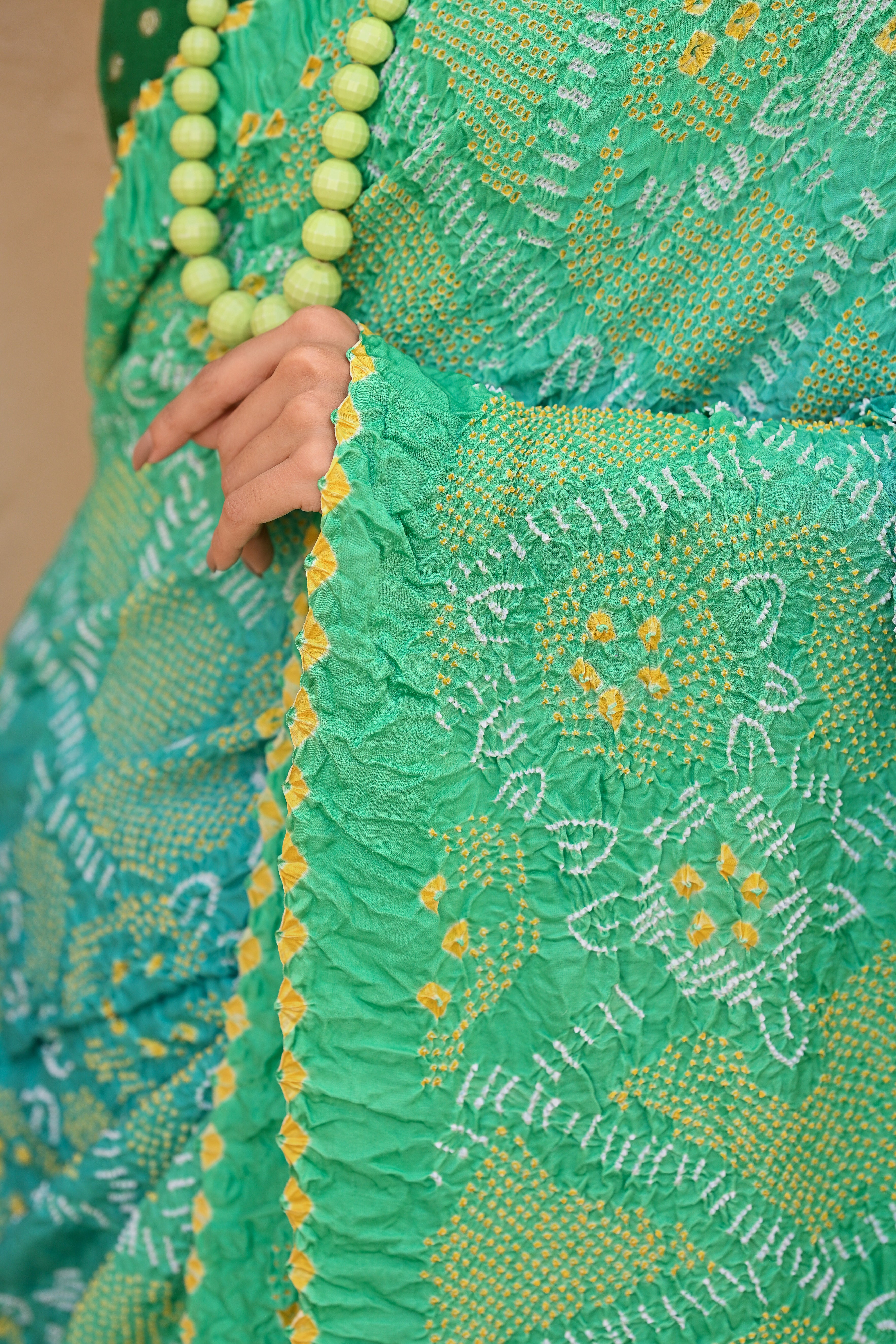 LIGHT BLUE - LIGHT GREEN JAPANESE FLORAL BANDHANI SAREE