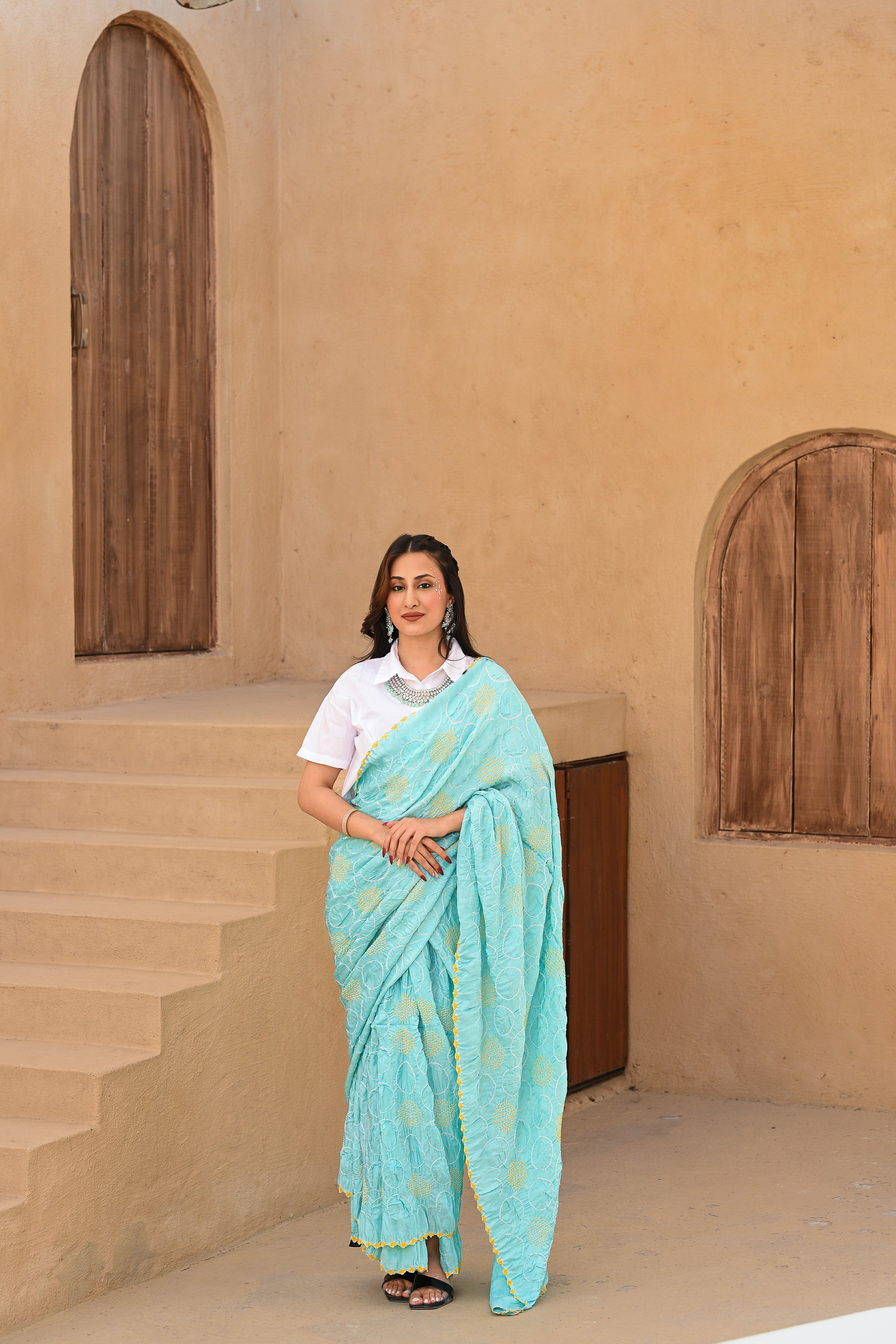 LIGHT BLUE CIRCLE OF THE LIFE BANDHANI SAREE