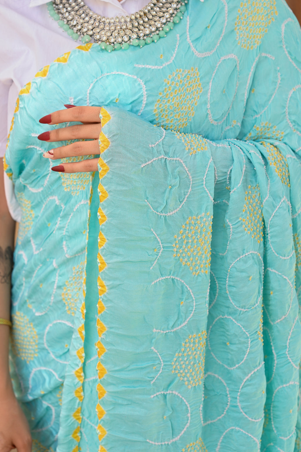 LIGHT BLUE CIRCLE OF THE LIFE BANDHANI SAREE