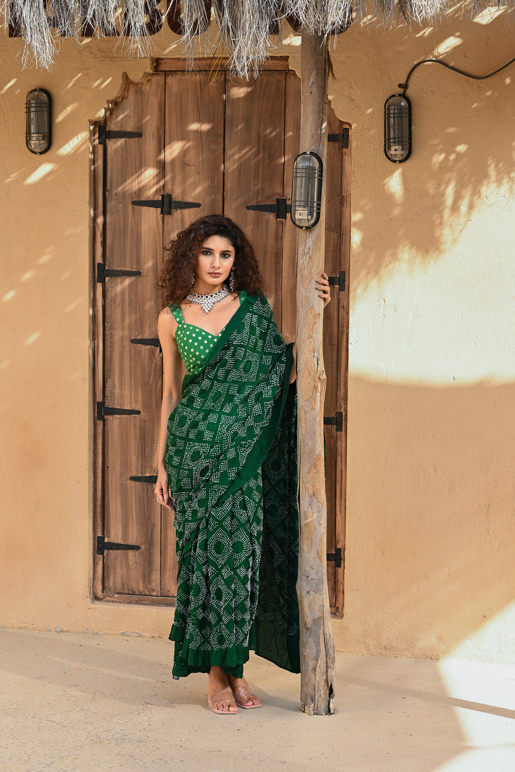 GREEN NEW DIAMOND SILK BANDHANI SAREE