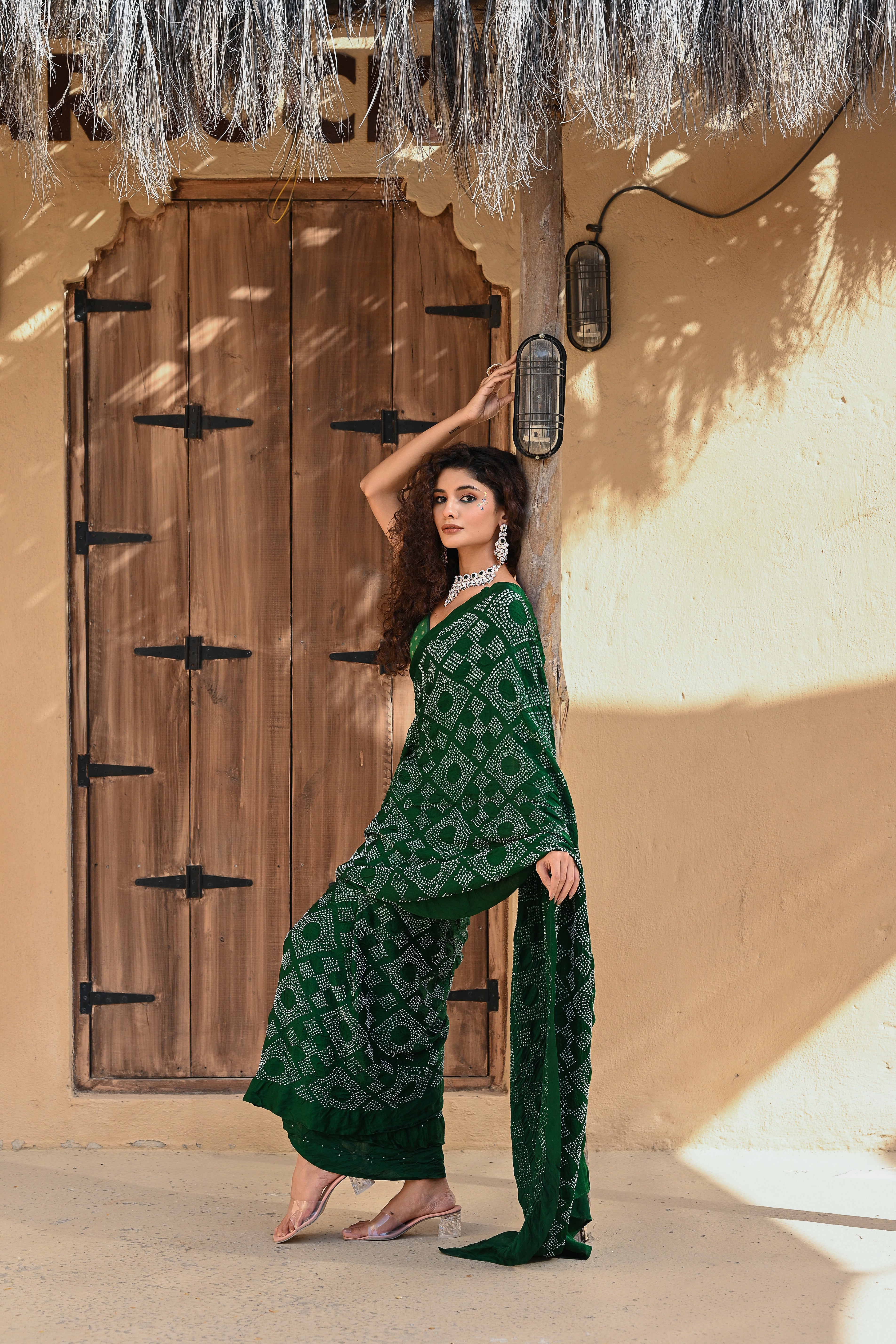 GREEN NEW DIAMOND SILK BANDHANI SAREE