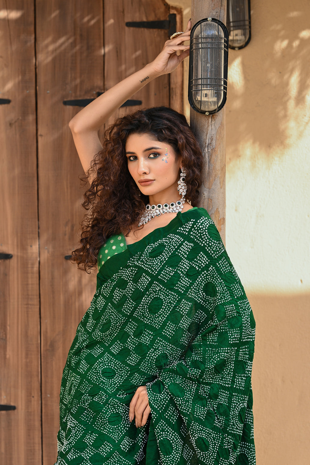 GREEN NEW DIAMOND SILK BANDHANI SAREE