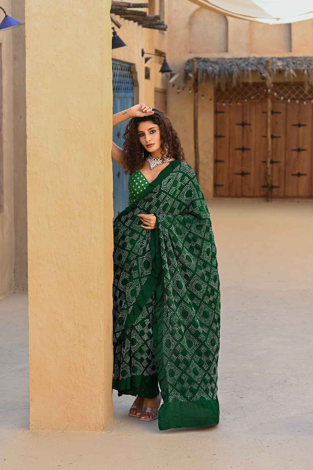 GREEN NEW DIAMOND SILK BANDHANI SAREE