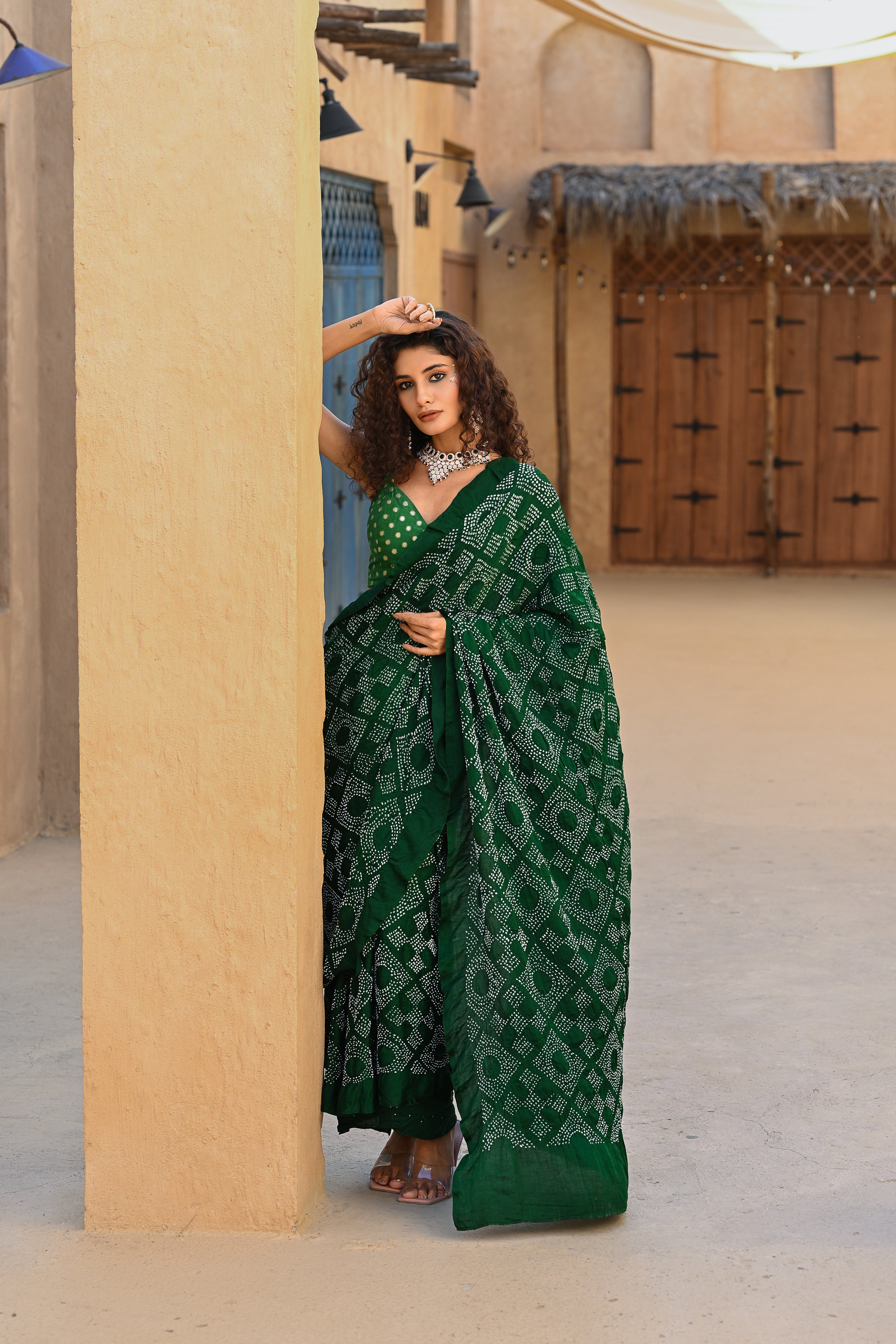 GREEN NEW DIAMOND SILK BANDHANI SAREE
