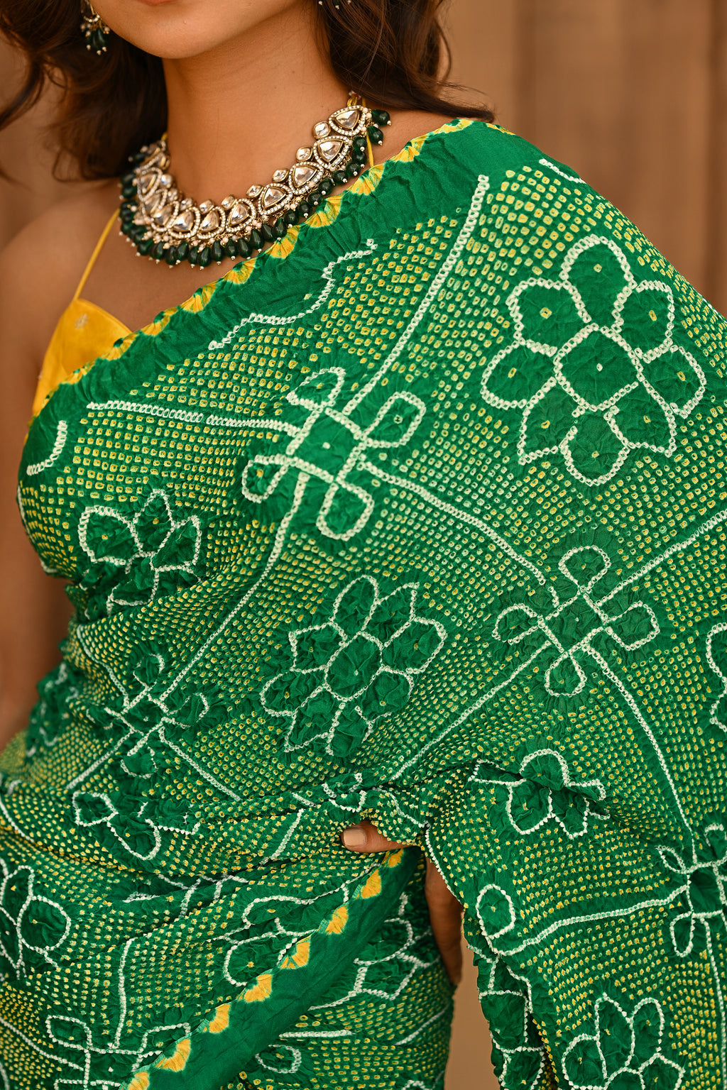 GREEN POPPY FLOWER SILK BANDHANI SAREE