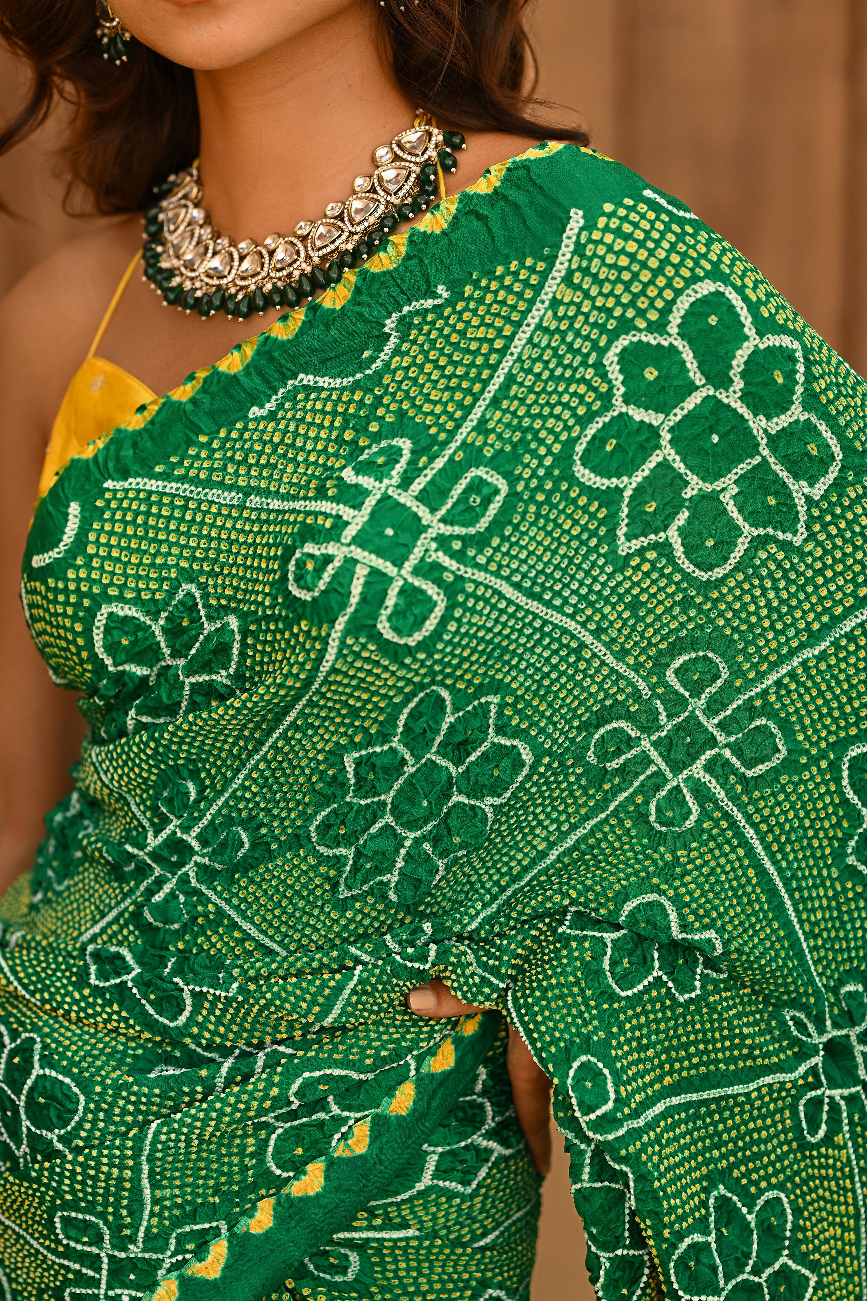 GREEN POPPY FLOWER SILK BANDHANI SAREE