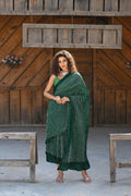 GREEN CHEVRON SILK BANDHANI SAREE