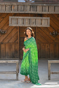 GREEN SHADED SQUARE SILK BANDHANI SAREE