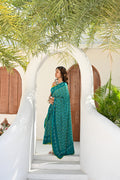 BLUE CHEVRON SILK BANDHANI SAREE