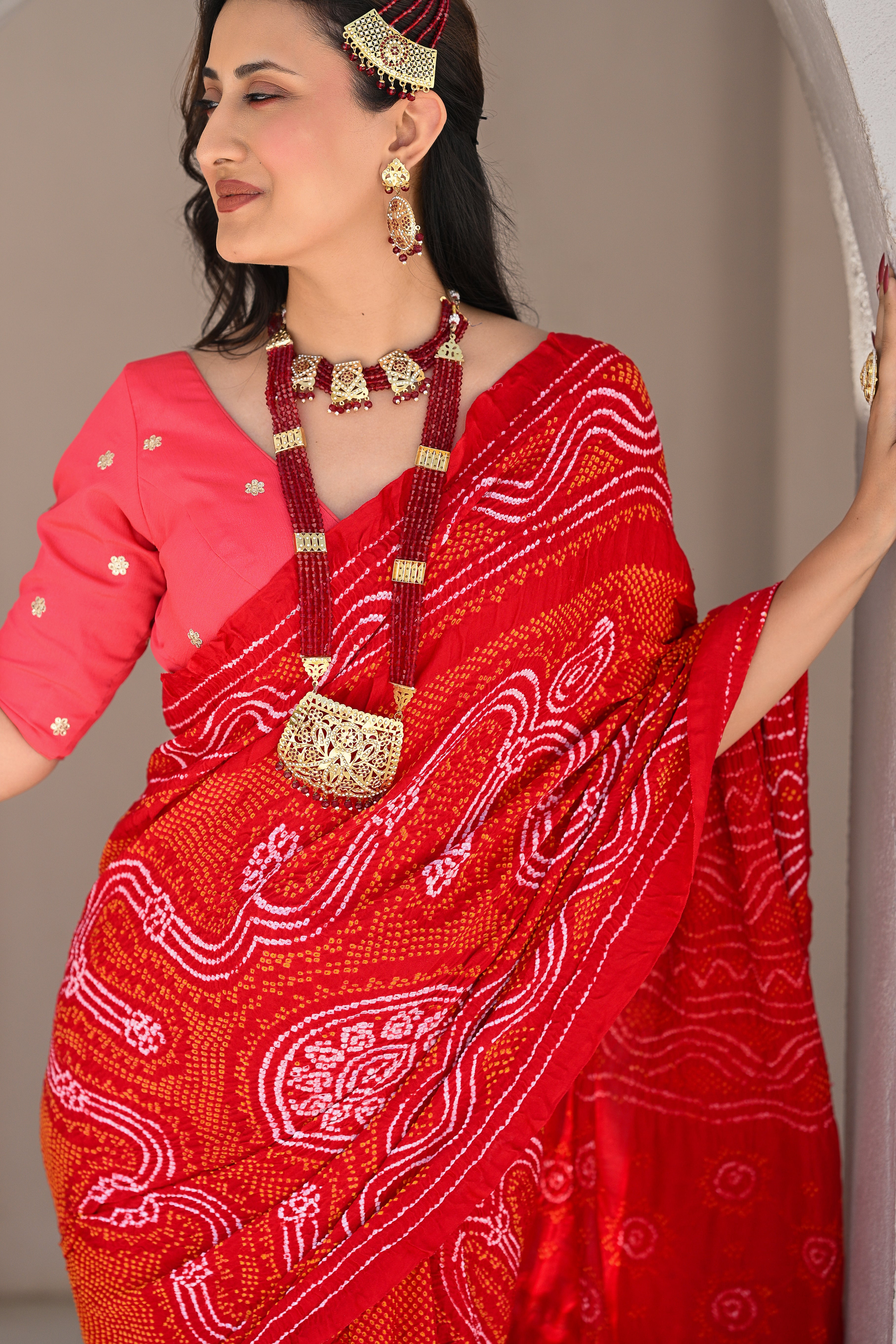 RED CLASSIC TRADITIONAL SILK BANDHANI SAREE