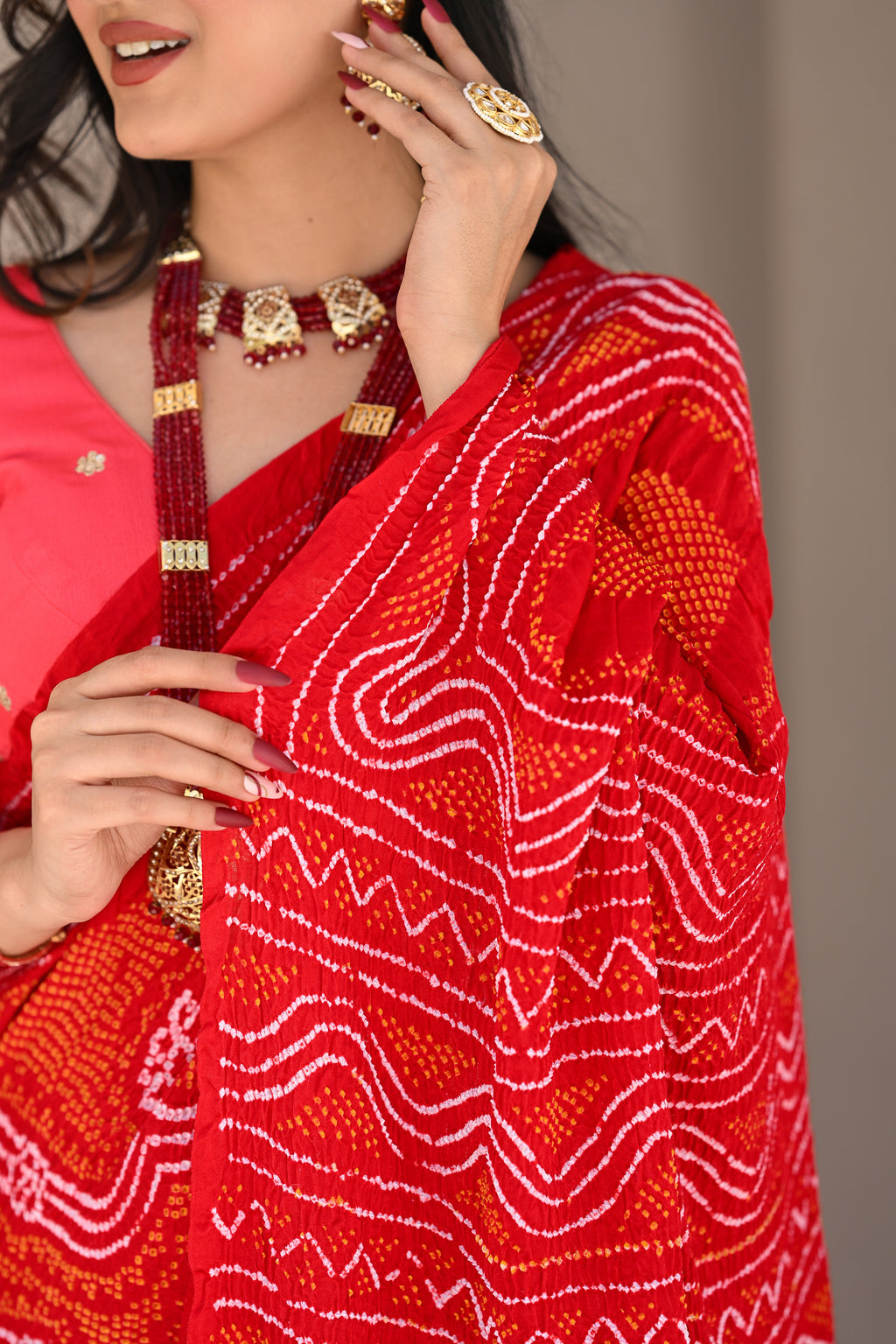 RED CLASSIC TRADITIONAL SILK BANDHANI SAREE